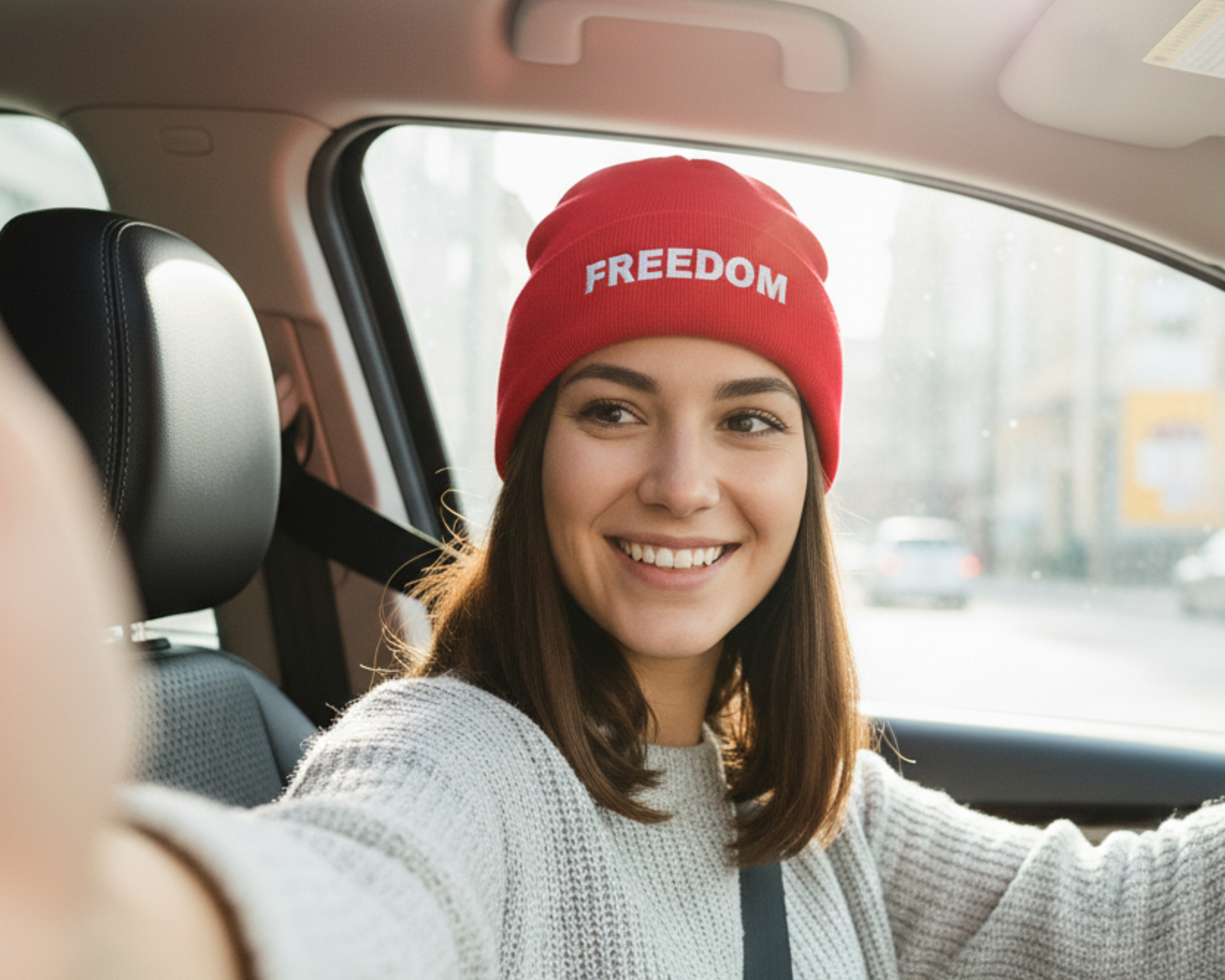 Beanie Hat Embroidered with Freedom Design product thumbnail image
