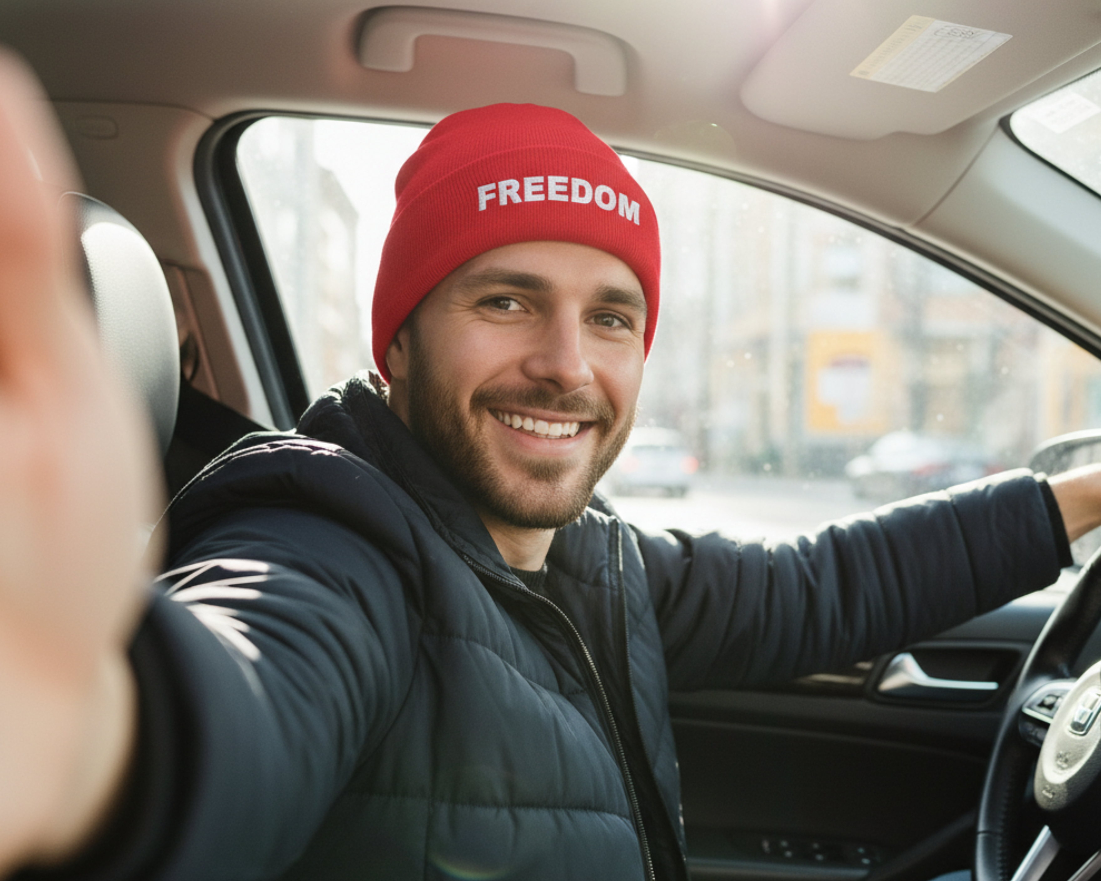 Beanie Hat Embroidered with Freedom Design