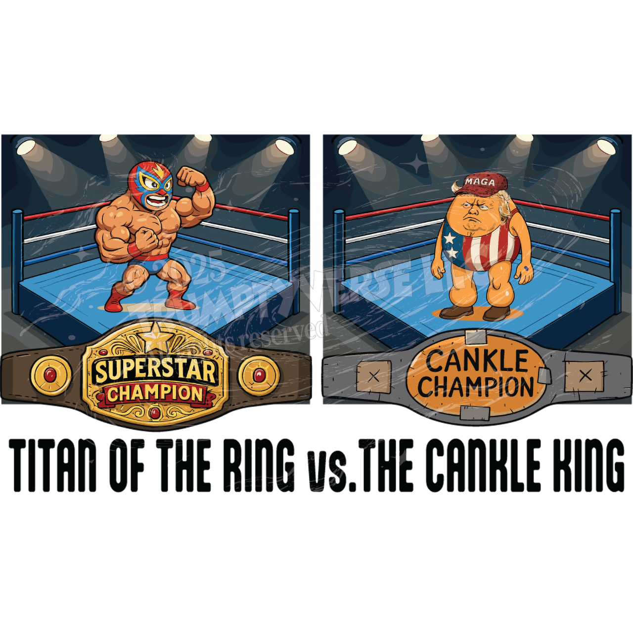 Titan of the Ring vs The Cankle King - Trumpty Wrestling-Themed Rocks Glass Set product thumbnail image Titan of the Ring vs The Cankle King - Trumpty Wrestling-Themed Rocks Glass Set product thumbnail image