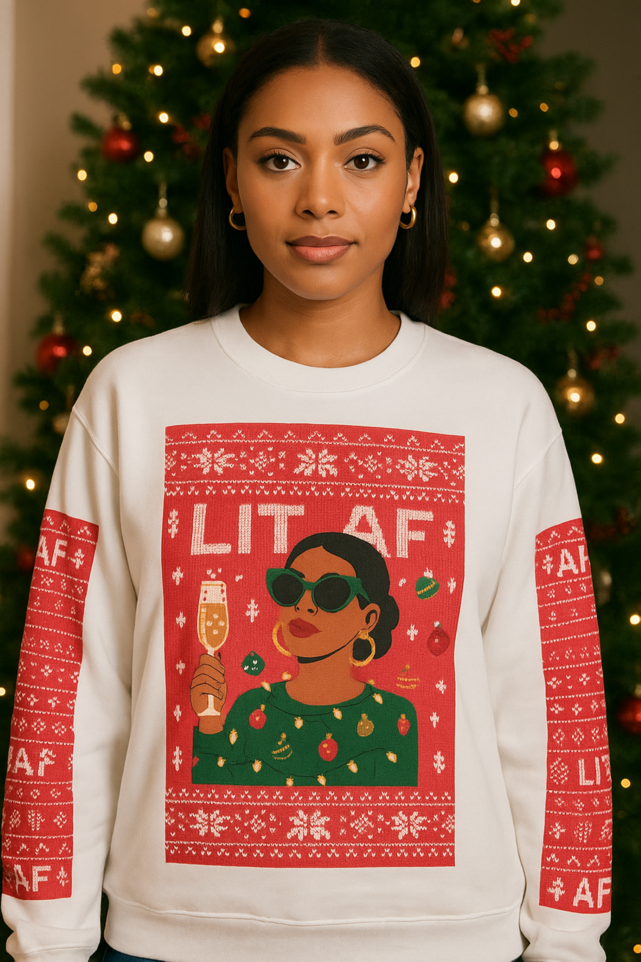 Lit AF Ugly Christmas Sweatshirt - Festive Unisex Crewneck Holiday Sweatshirt product thumbnail image Lit AF Ugly Christmas Sweatshirt - Festive Unisex Crewneck Holiday Sweatshirt product thumbnail image