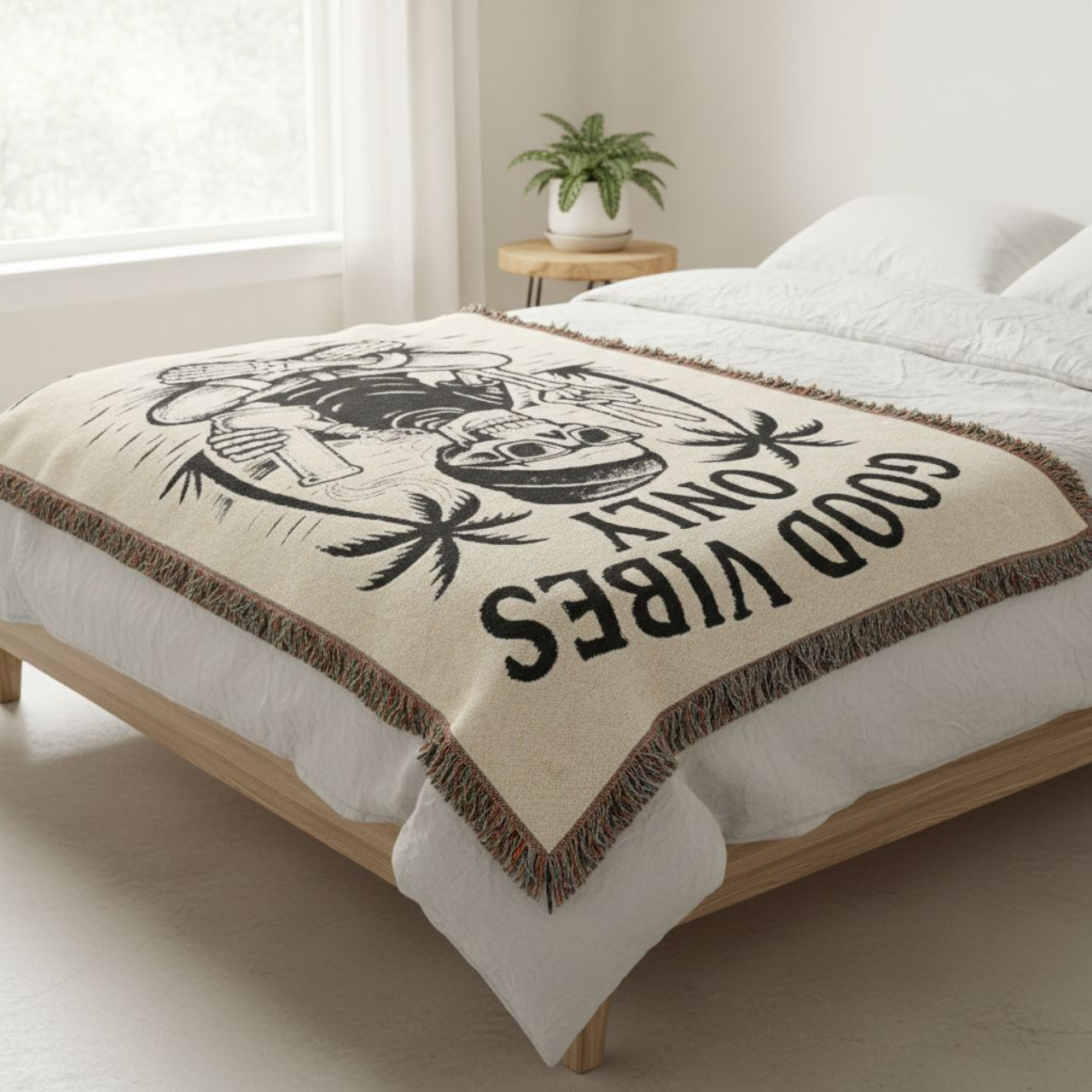 Good Vibes Only blanket, stoner decor, skeleton bong blanket, hippie throw, Halloween gift, festival vibes, cozy goth home product thumbnail image