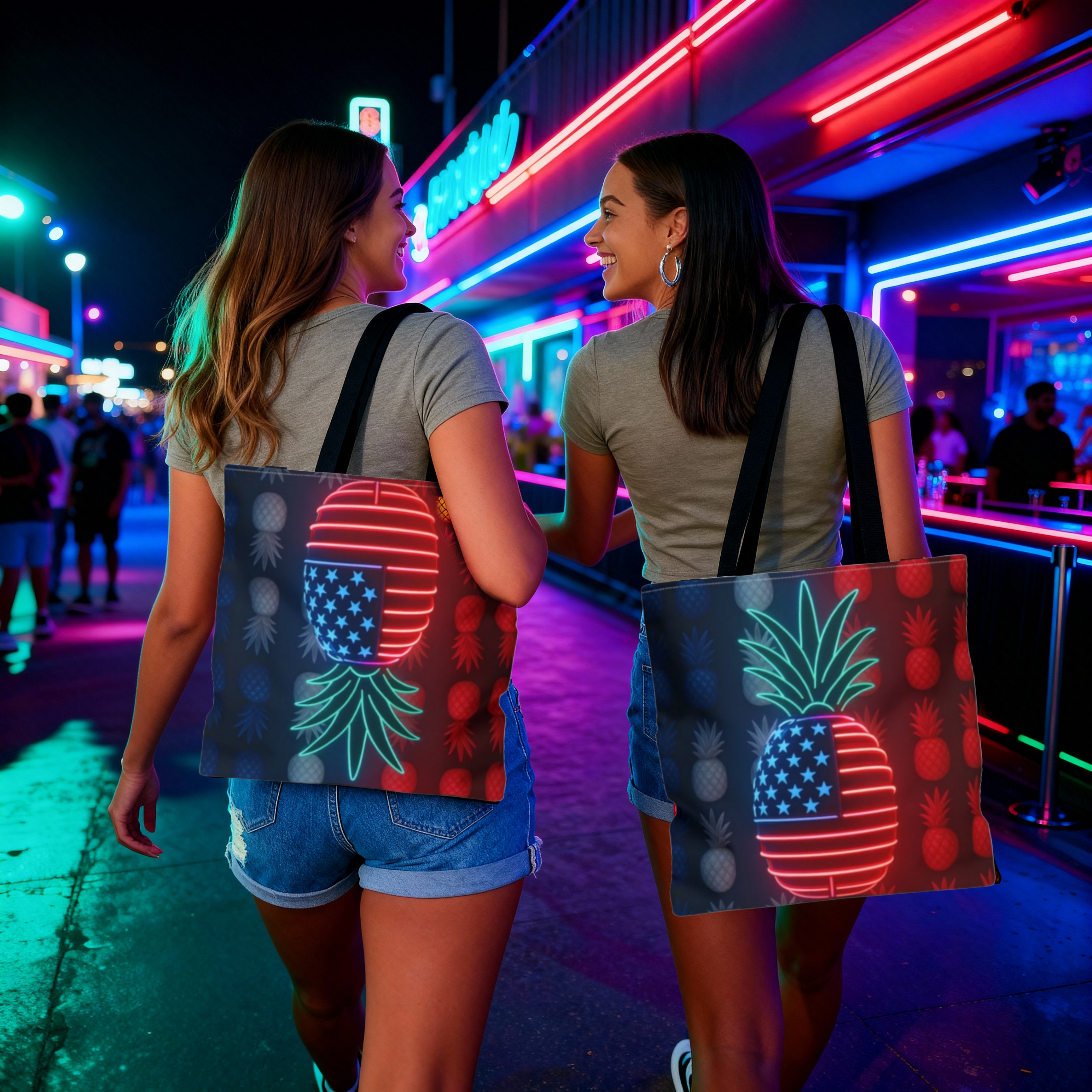 Dual-Sided Neon Pineapple Tote Bag - Lifestyle and American Pride Design product thumbnail image Dual-Sided Neon Pineapple Tote Bag - Lifestyle and American Pride Design product thumbnail image