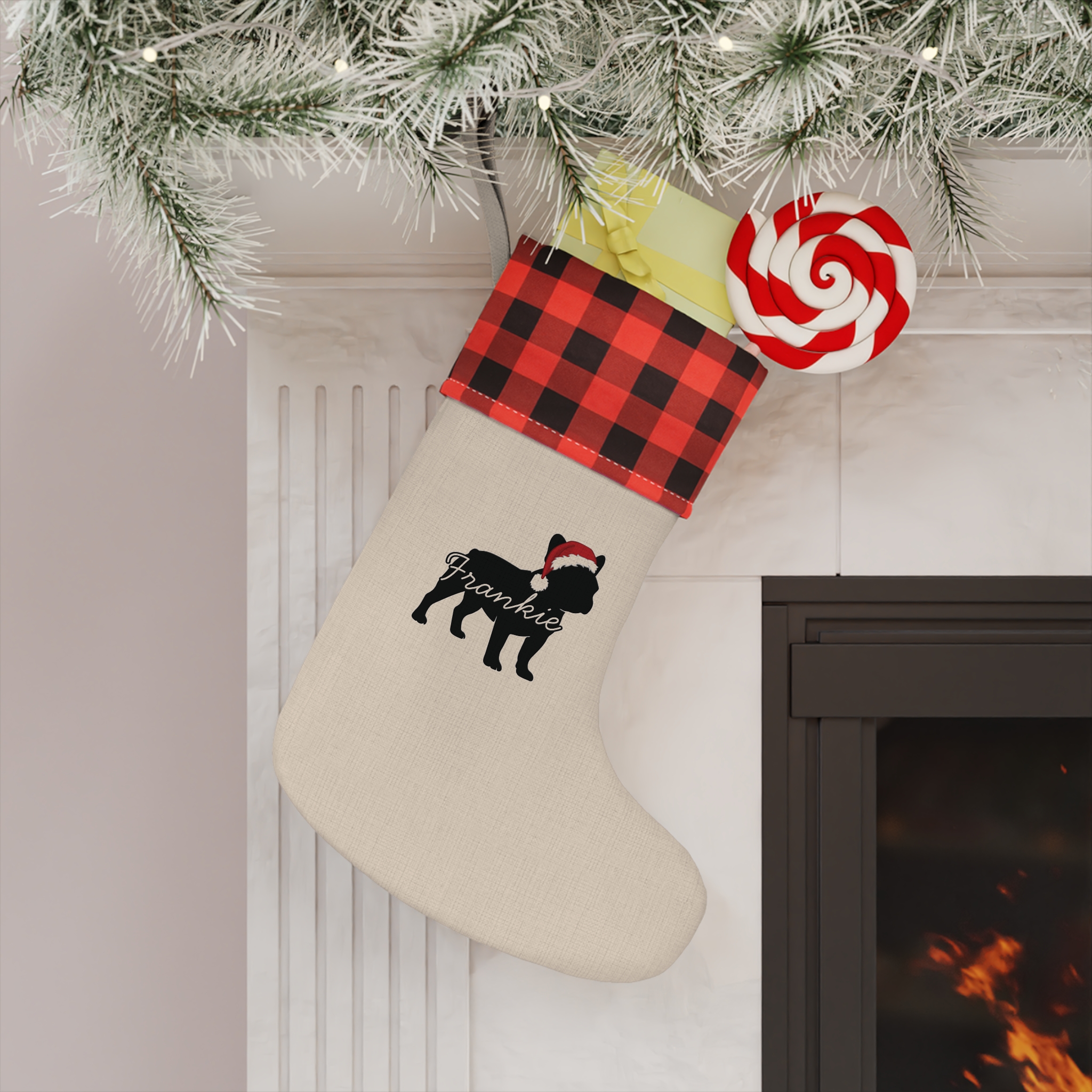 Custom Dog Breed Christmas Stocking- Dog Silhouette with Santa Hat | Pet Name &amp; Optional Text product thumbnail image