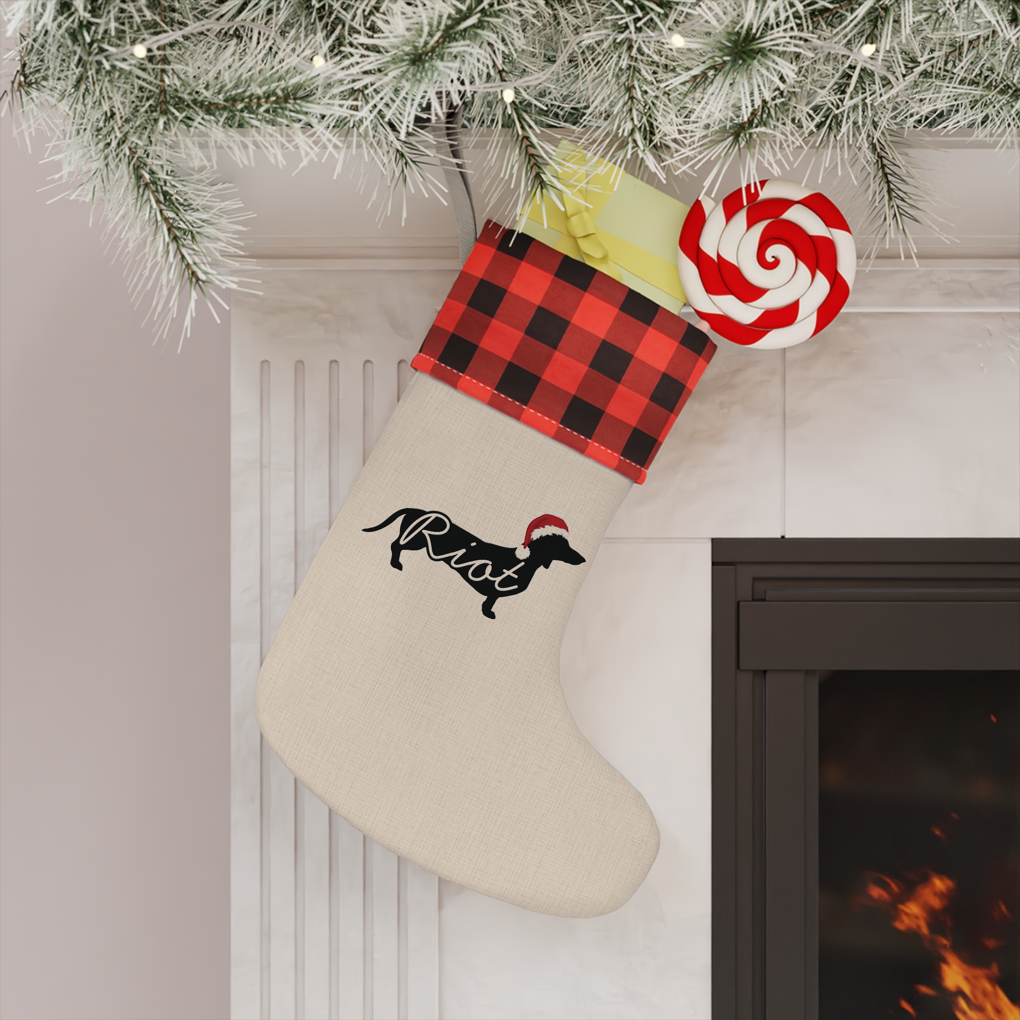 Custom Dog Breed Christmas Stocking- Dog Silhouette with Santa Hat | Pet Name & Optional Text Custom Dog Breed Christmas Stocking- Dog Silhouette with Santa Hat | Pet Name & Optional Text