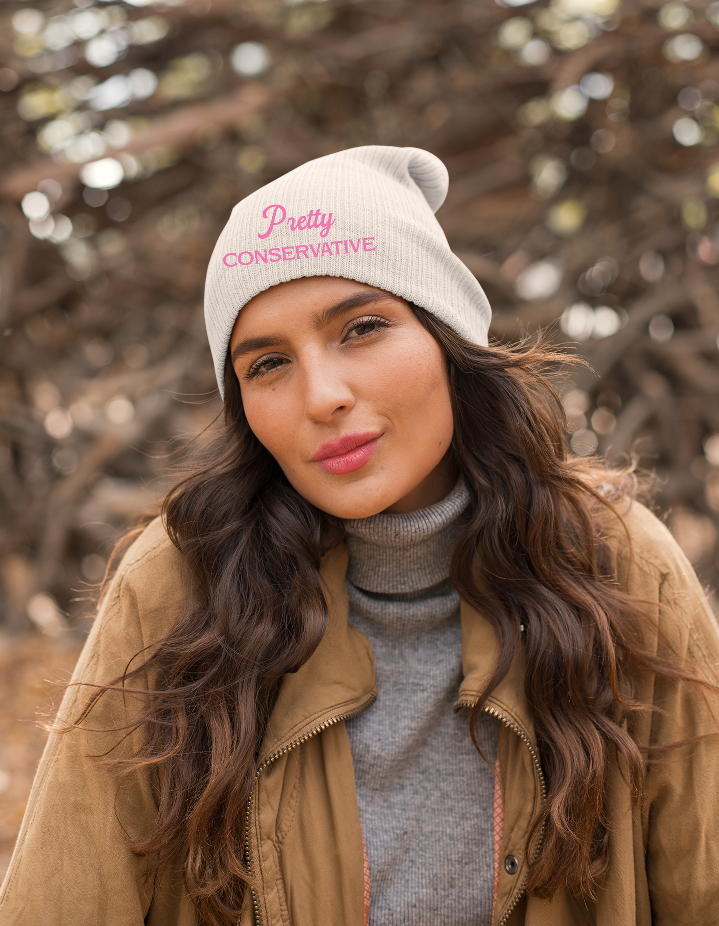 Chic Knit Beanie with 'Pretty Conservative' Embroidery, Winter Fashion Accessory, Cozy Gift for Trendsetters, Casual Outdoors, Stylish [...] product thumbnail image