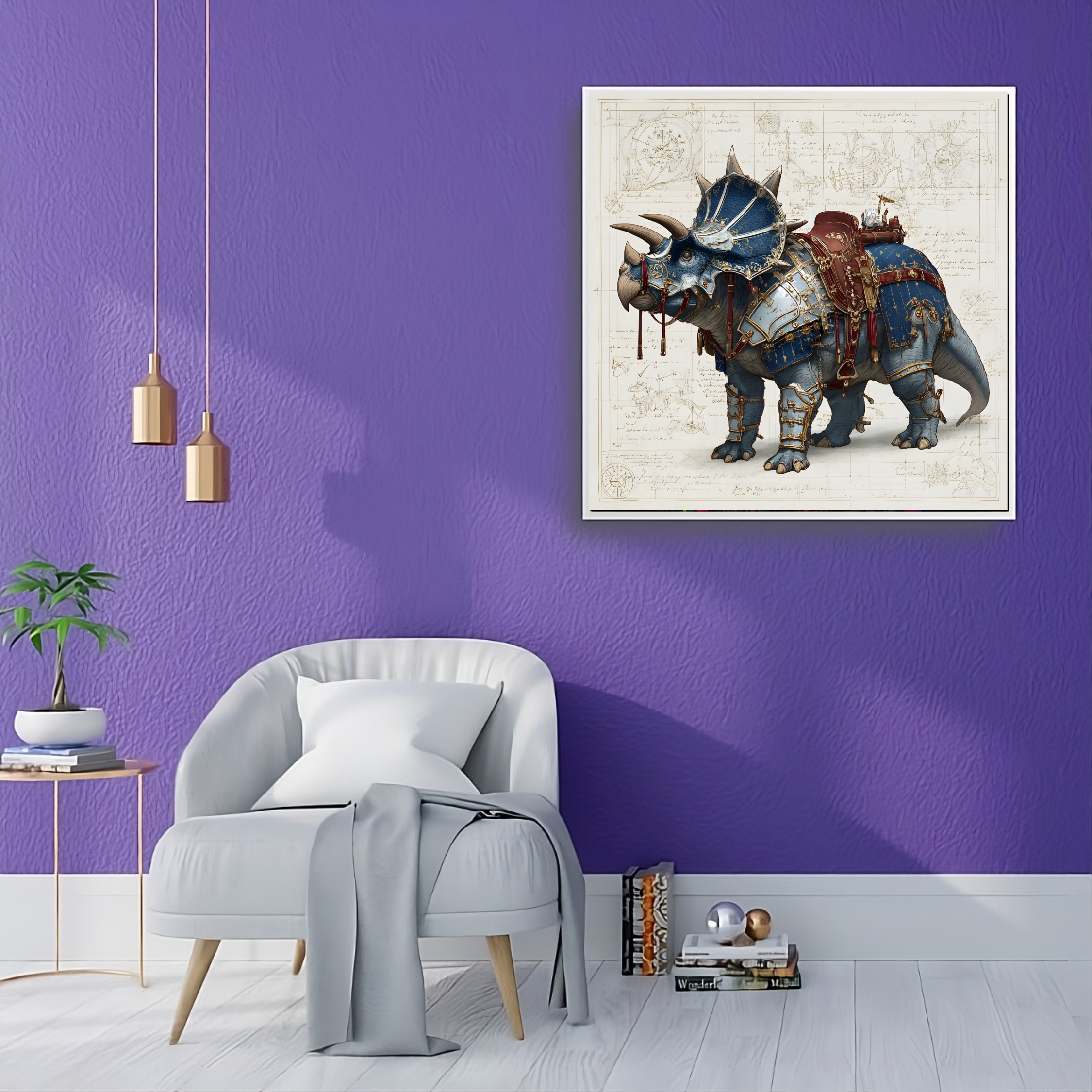 Artistic Silk Poster - Colorful Armored Triceratops Steampunk Beast Artwork Print for Home &amp; Outdoor Decor product thumbnail image