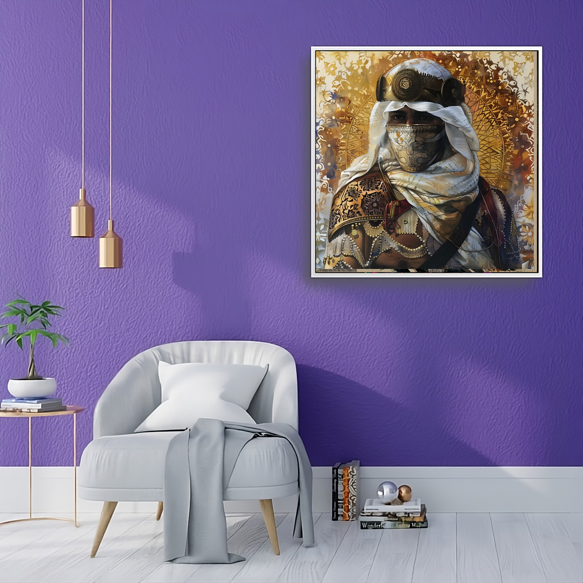 Artistic Silk Poster - Colorful Masked Arabian Sheik in Golden Glory Artwork Print for Home & Outdoor Decor Artistic Silk Poster - Colorful Masked Arabian Sheik in Golden Glory Artwork Print for Home & Outdoor Decor