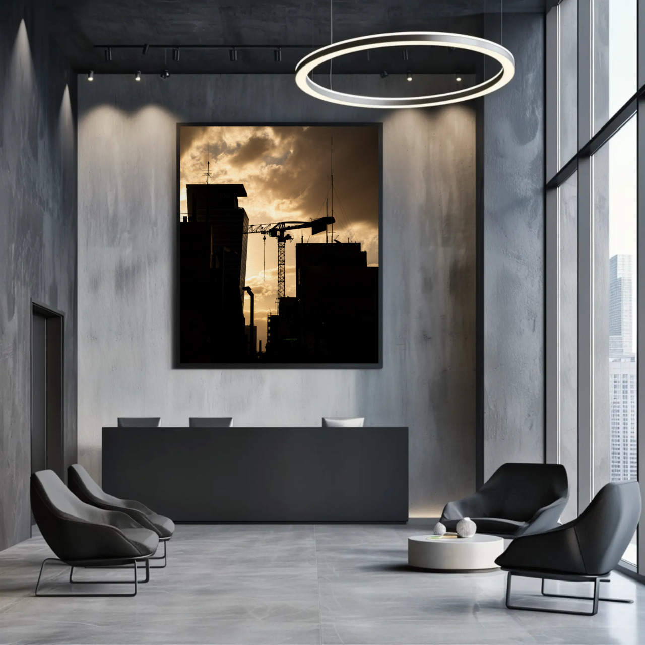 Urban Sunrise Silhouette Giclée Print | City Crane Wall Art product thumbnail image