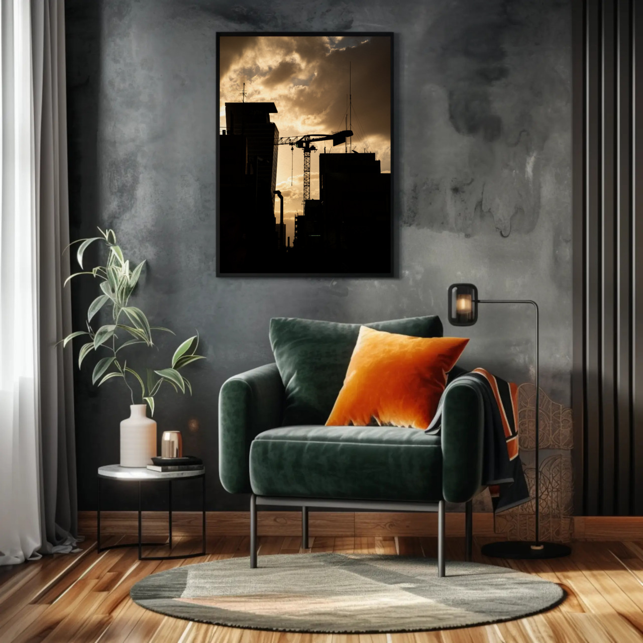 Urban Sunrise Silhouette Giclée Print | City Crane Wall Art Urban Sunrise Silhouette Giclée Print | City Crane Wall Art