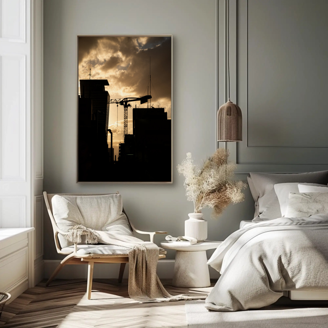 Urban Sunrise Silhouette Giclée Print | City Crane Wall Art product thumbnail image