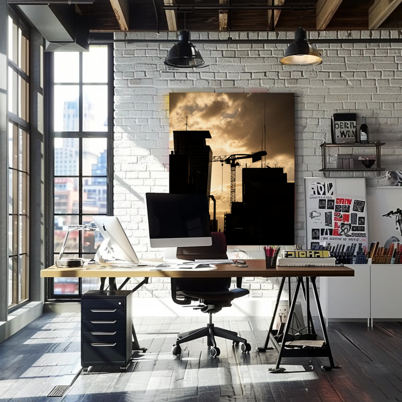 Urban Sunrise Silhouette Giclée Print | City Crane Wall Art product thumbnail image Urban Sunrise Silhouette Giclée Print | City Crane Wall Art product thumbnail image