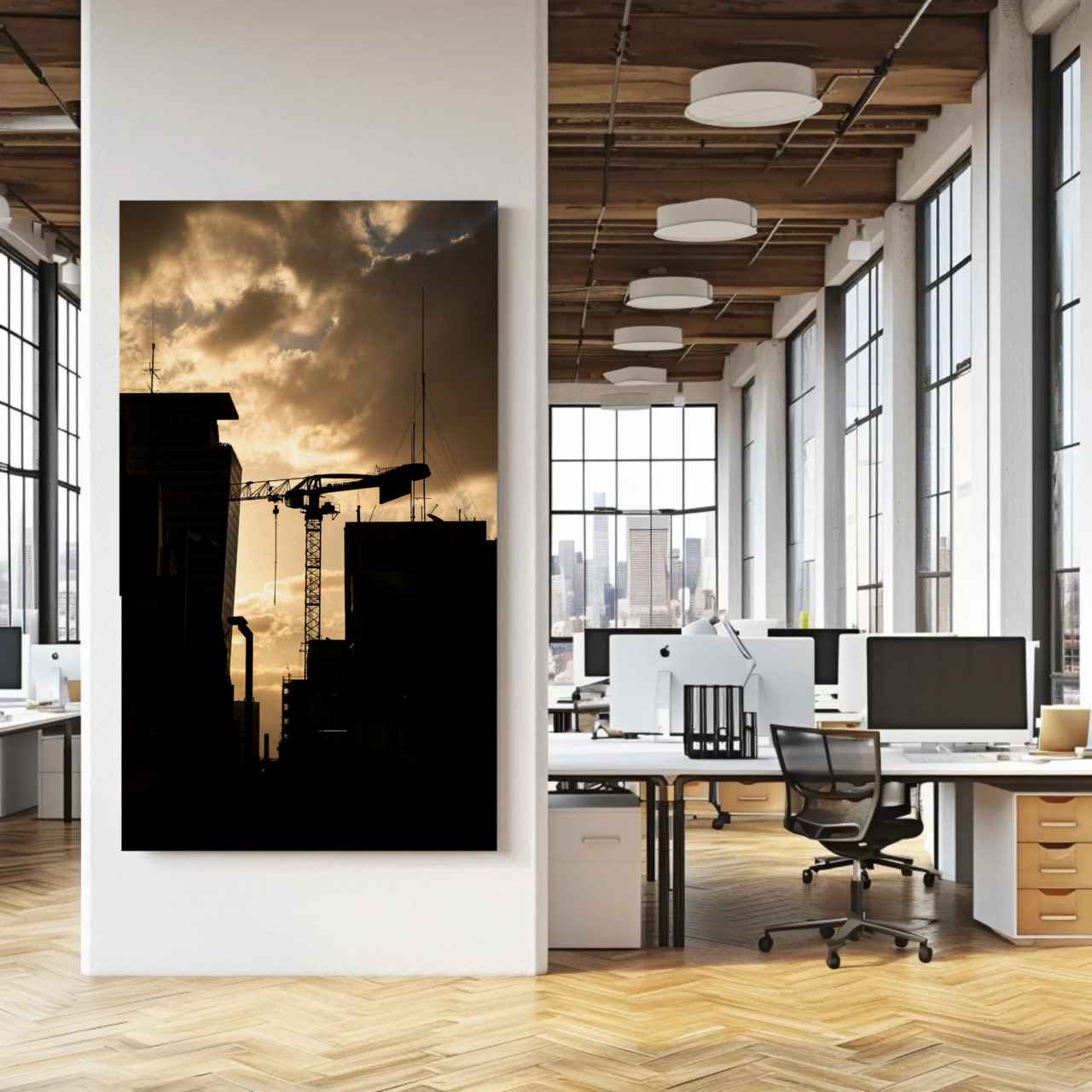 Urban Sunrise Silhouette Giclée Print | City Crane Wall Art product thumbnail image Urban Sunrise Silhouette Giclée Print | City Crane Wall Art product thumbnail image