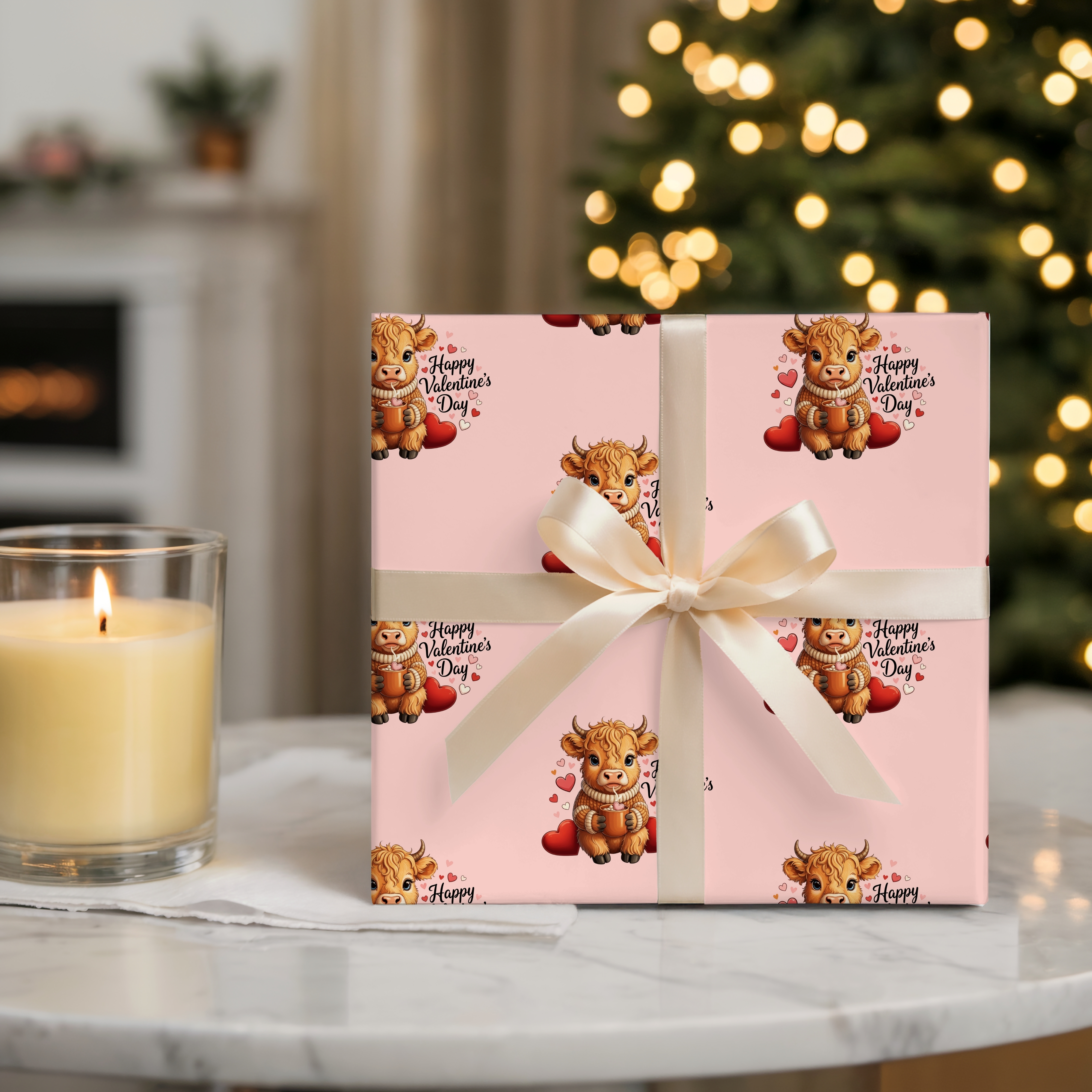 Highland Cow Valentines Wrapping Paper Cute Animal Valentine's Wrapping Paper for Gift Giving product thumbnail image Highland Cow Valentines Wrapping Paper Cute Animal Valentine's Wrapping Paper for Gift Giving product thumbnail image