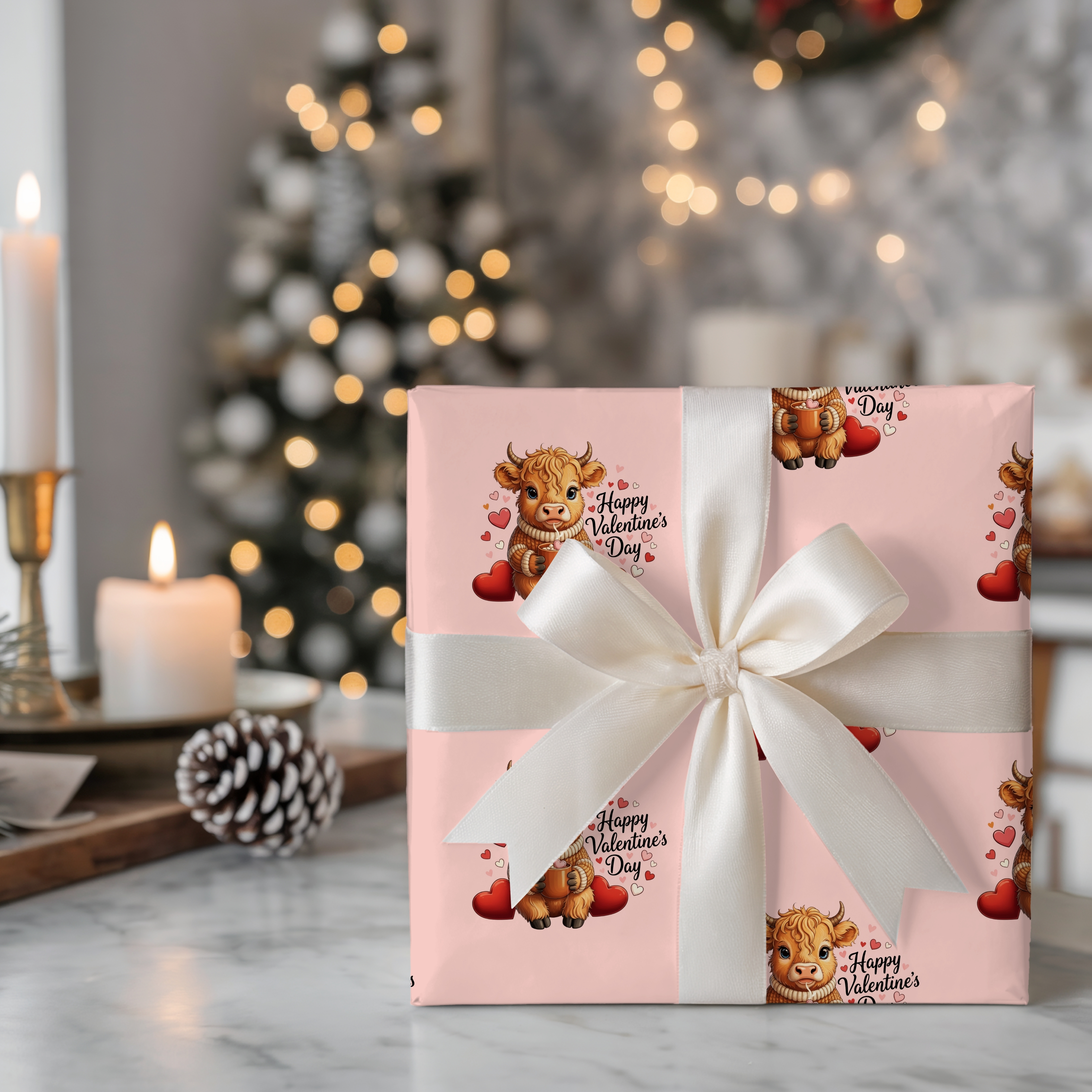 Highland Cow Valentines Wrapping Paper Cute Animal Valentine's Wrapping Paper for Gift Giving product thumbnail image Highland Cow Valentines Wrapping Paper Cute Animal Valentine's Wrapping Paper for Gift Giving product thumbnail image