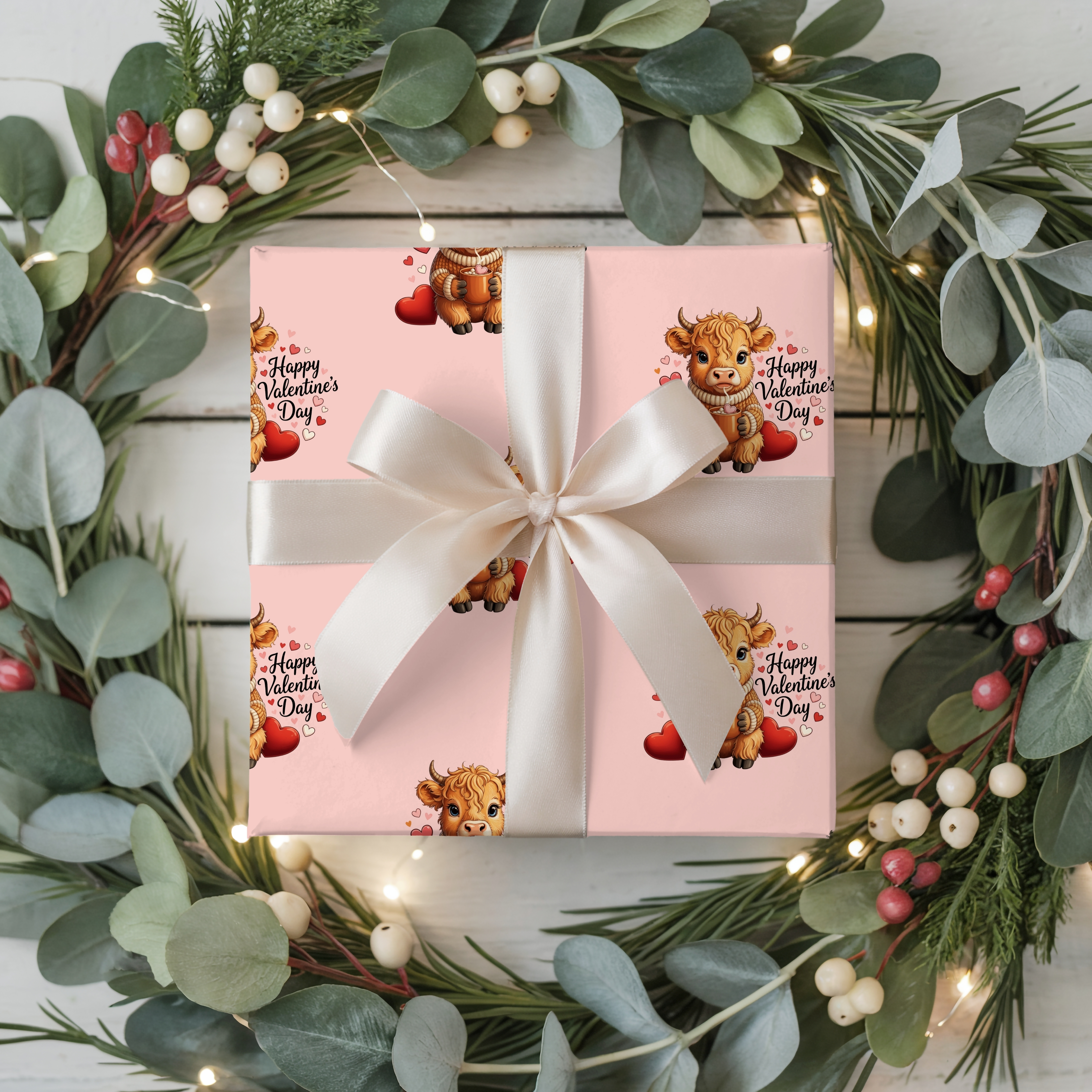 Highland Cow Valentines Wrapping Paper Cute Animal Valentine's Wrapping Paper for Gift Giving product thumbnail image Highland Cow Valentines Wrapping Paper Cute Animal Valentine's Wrapping Paper for Gift Giving product thumbnail image