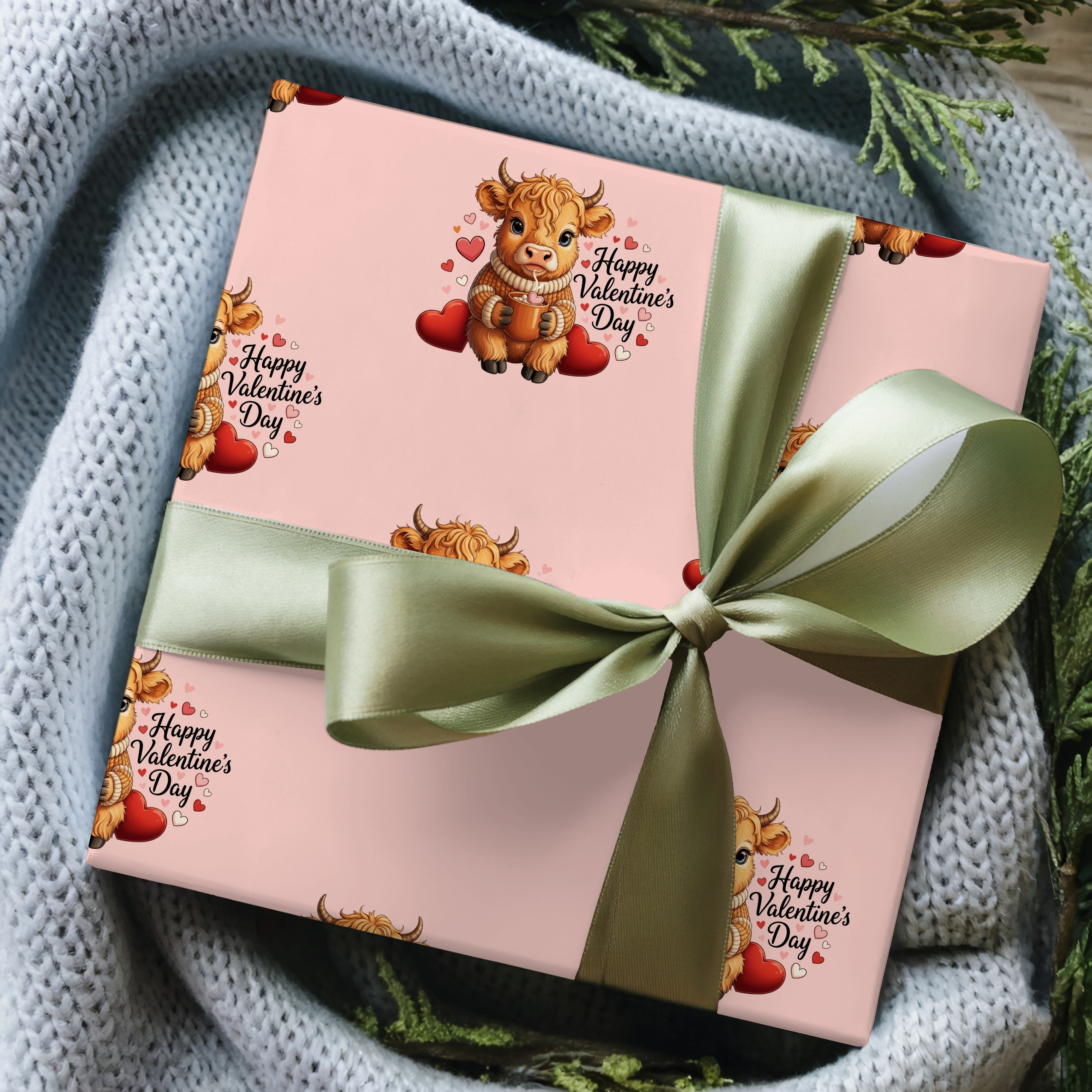 Highland Cow Valentines Wrapping Paper Cute Animal Valentine's Wrapping Paper for Gift Giving product thumbnail image Highland Cow Valentines Wrapping Paper Cute Animal Valentine's Wrapping Paper for Gift Giving product thumbnail image