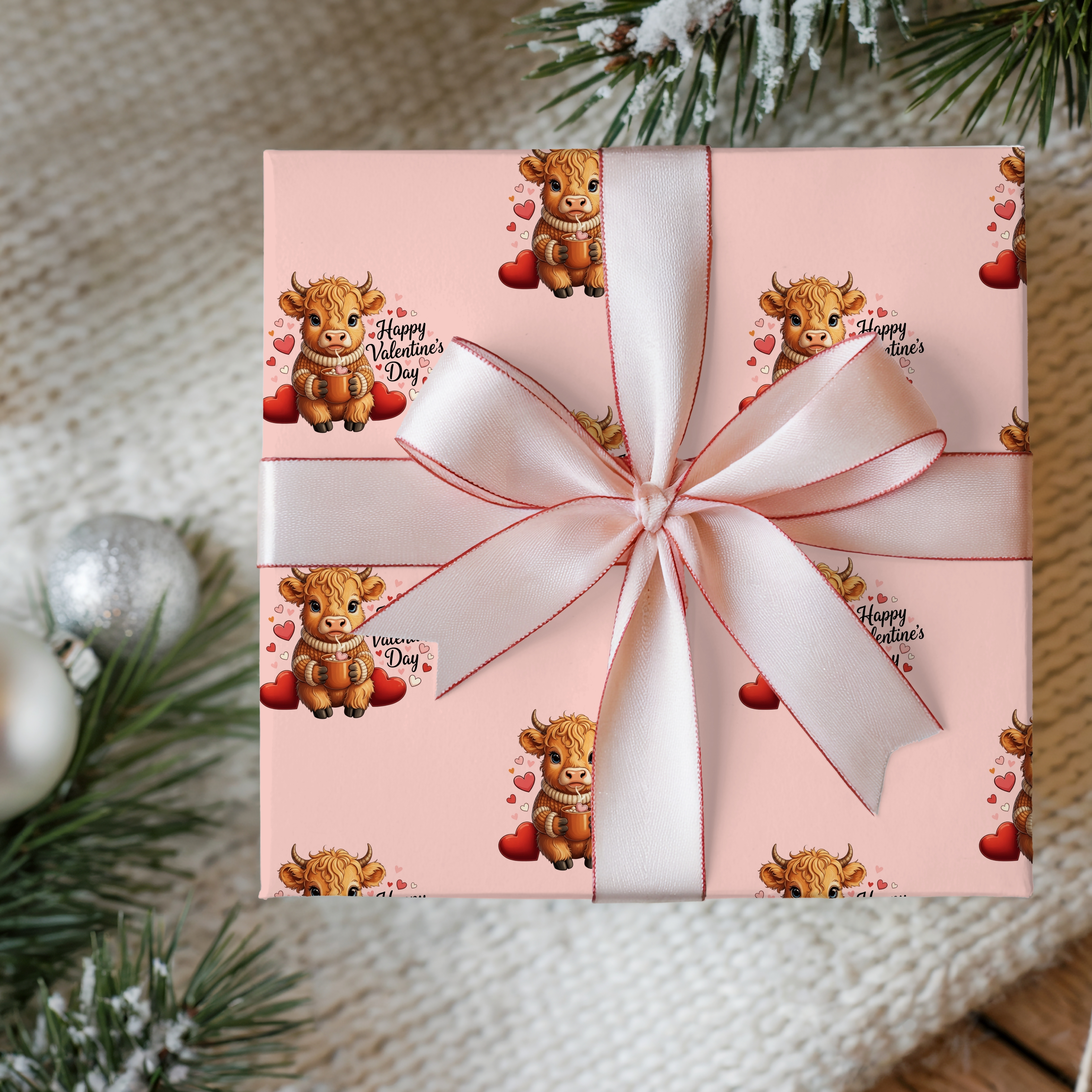 Highland Cow Valentines Wrapping Paper Cute Animal Valentine's Wrapping Paper for Gift Giving product thumbnail image Highland Cow Valentines Wrapping Paper Cute Animal Valentine's Wrapping Paper for Gift Giving product thumbnail image