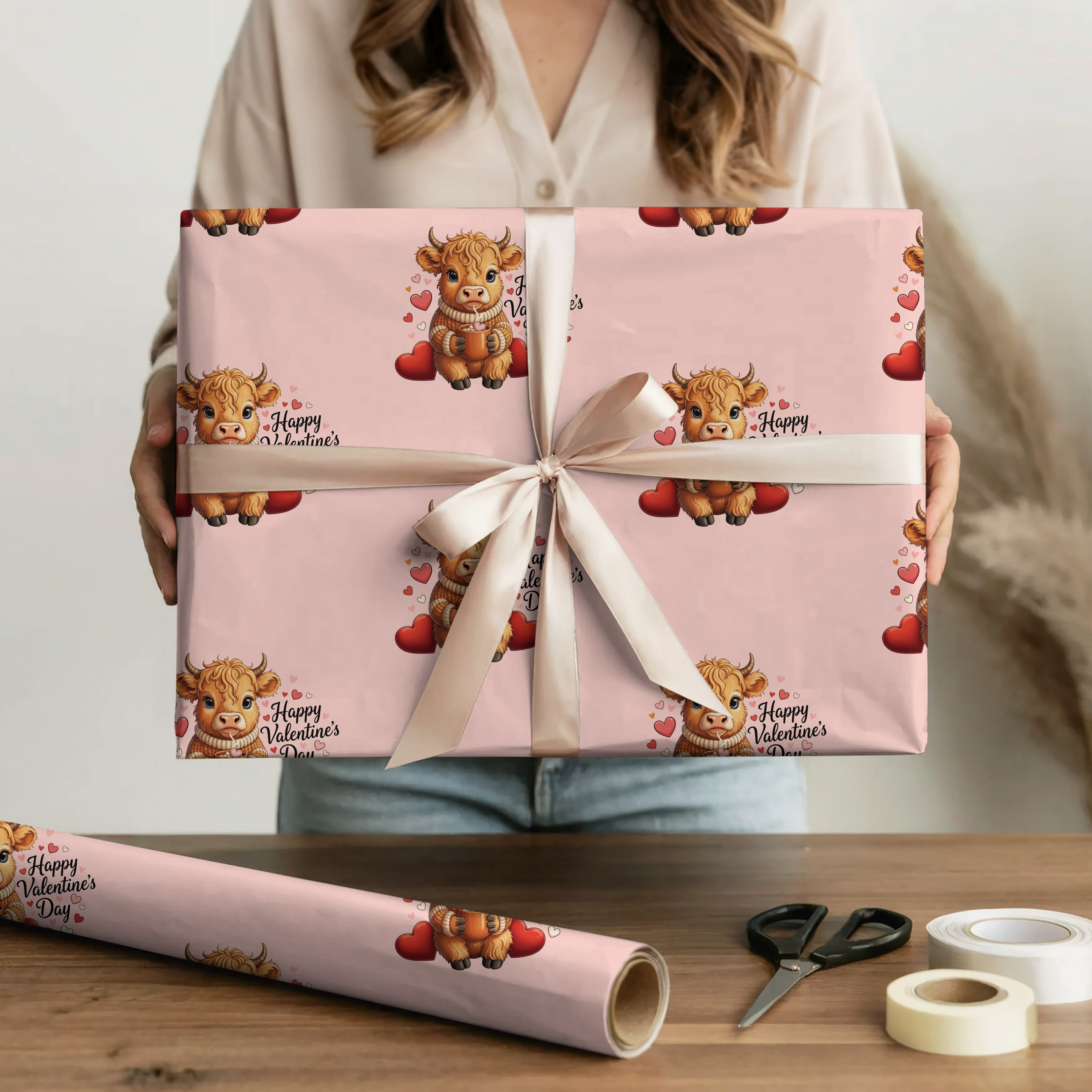 Highland Cow Valentines Wrapping Paper Cute Animal Valentine's Wrapping Paper for Gift Giving Highland Cow Valentines Wrapping Paper Cute Animal Valentine's Wrapping Paper for Gift Giving