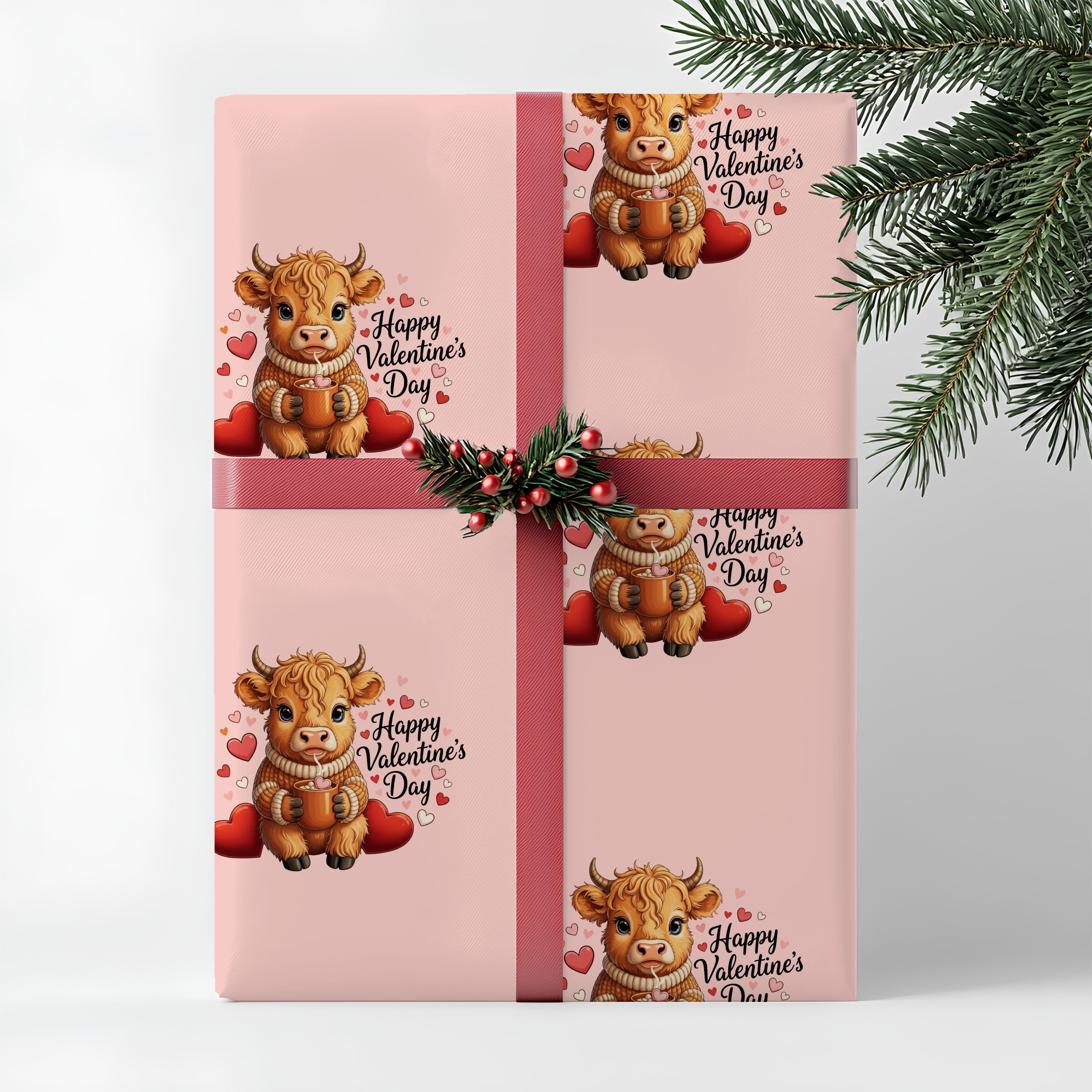 Highland Cow Valentines Wrapping Paper Cute Animal Valentine's Wrapping Paper for Gift Giving product thumbnail image Highland Cow Valentines Wrapping Paper Cute Animal Valentine's Wrapping Paper for Gift Giving product thumbnail image