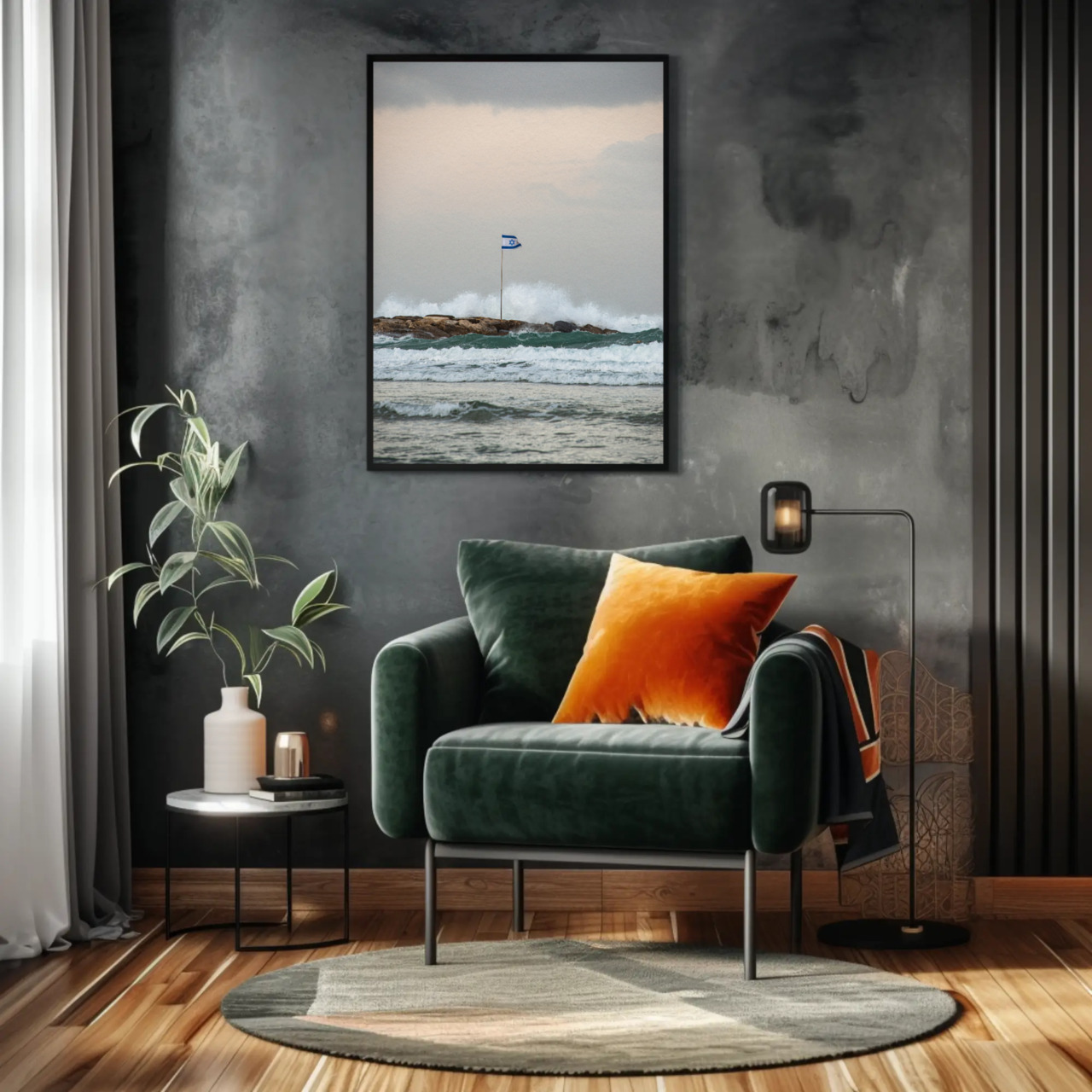 Fine Art Print (Passepartout Paper Frame) - Breakwater Flag at Dawn product thumbnail image