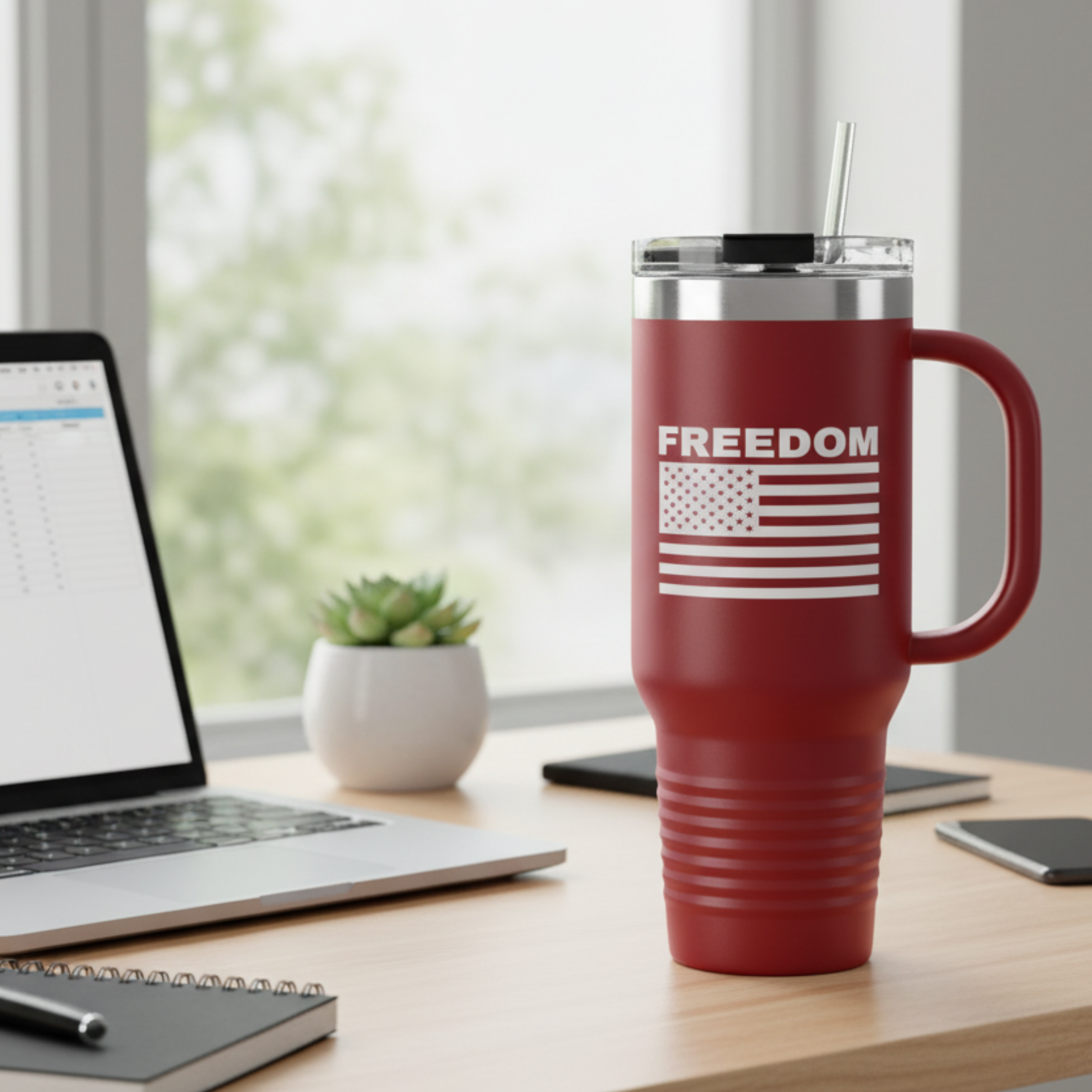 Freedom Insulated Travel Mug - 40oz Stainless Steel with Straw