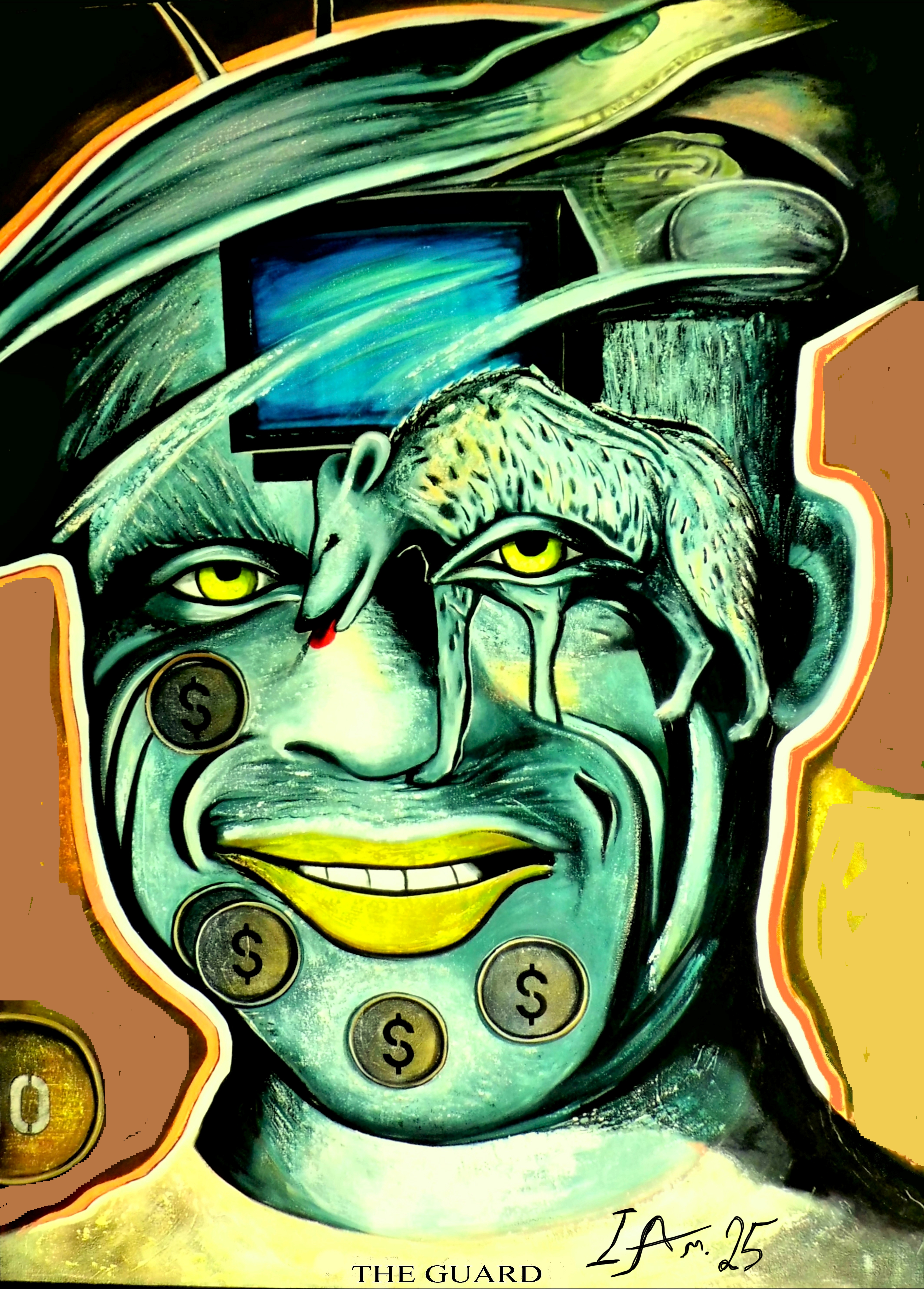 Art Print - Cash Money Hyena Animal Spirit Male Guard Satirical Portrait Art Print - Cash Money Hyena Animal Spirit Male Guard Satirical Portrait