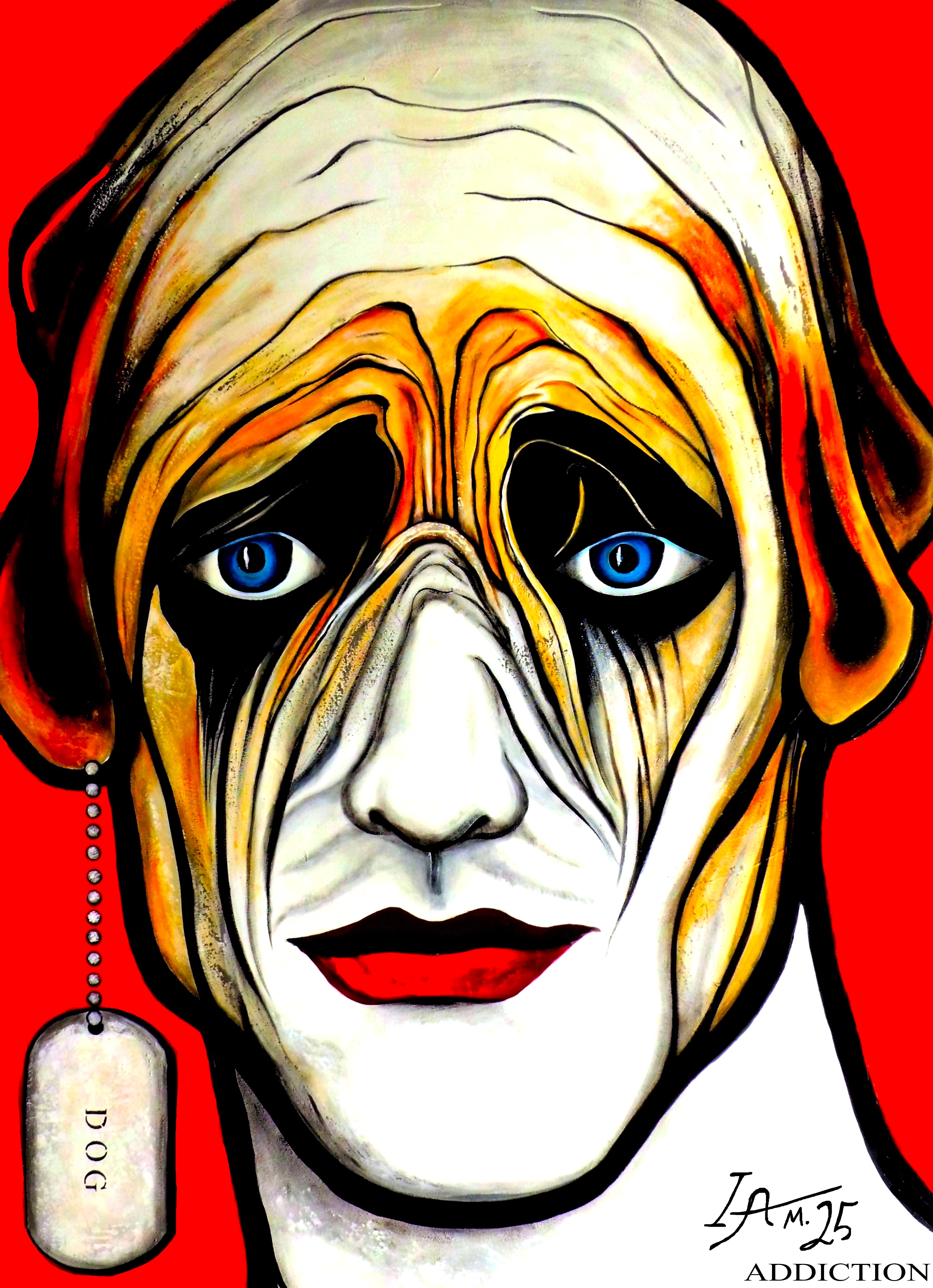 Fine Art Prints - Pleasure & Pain Satirical Male Portrait - Red Black White Dog Animal Spirit Fine Art Prints - Pleasure & Pain Satirical Male Portrait - Red Black White Dog Animal Spirit