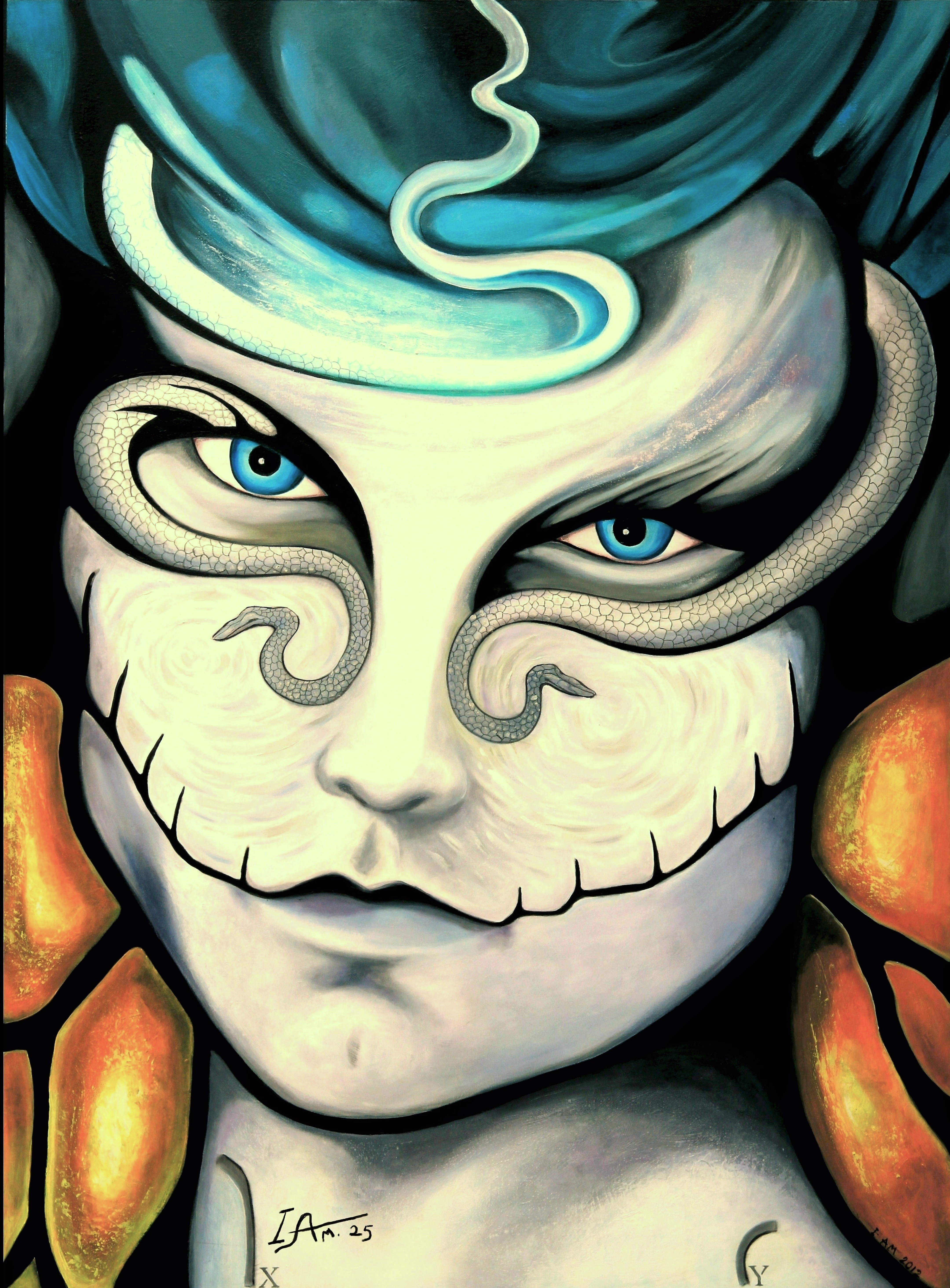 Fine Art Prints - Primordial Sequance Satirical Portrait in Blue Black & White Serpent Animal Spirit product thumbnail image Fine Art Prints - Primordial Sequance Satirical Portrait in Blue Black & White Serpent Animal Spirit product thumbnail image