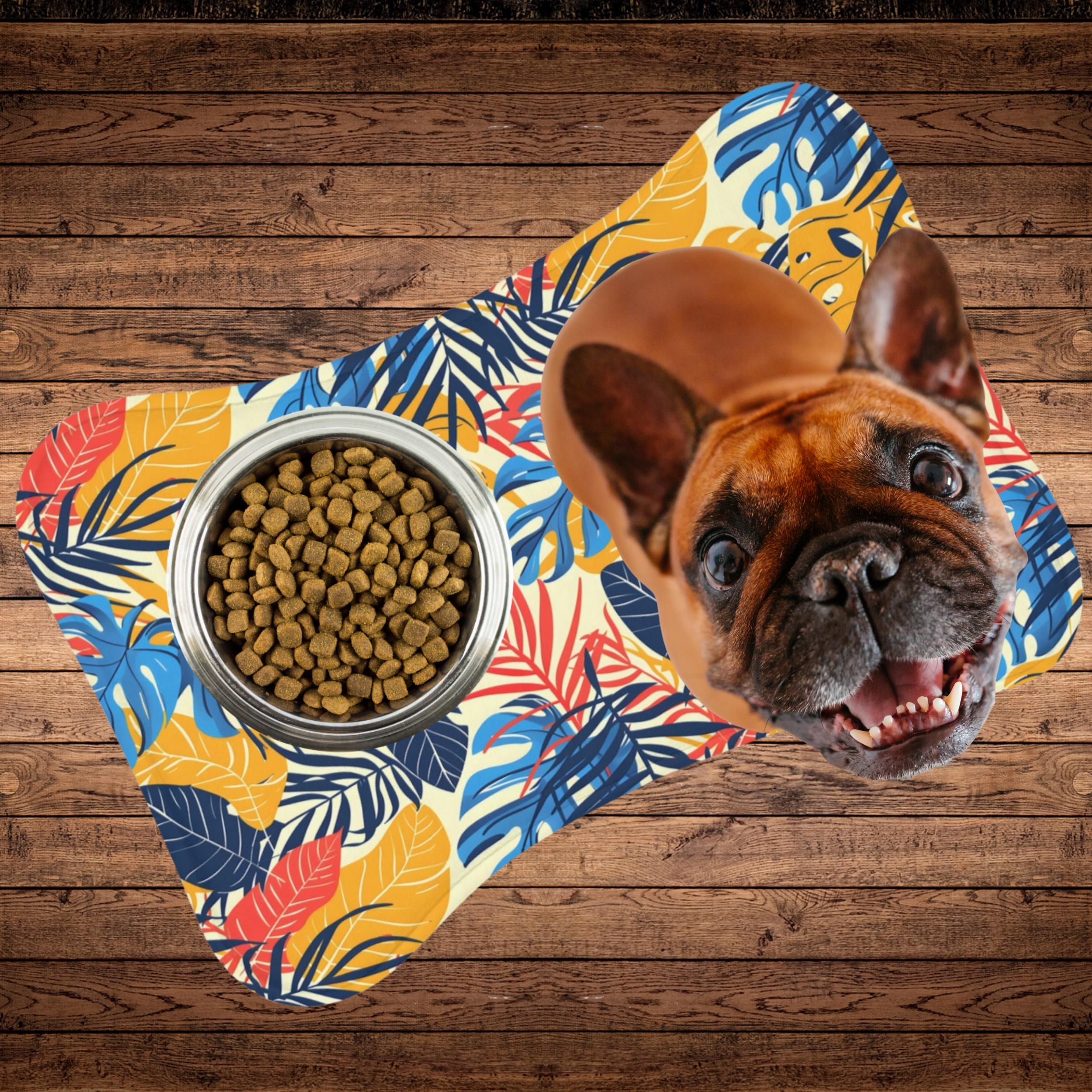 🌴 Tropical Vibes Bone-Shaped Dog Feeding Mat – Bold Colors to Perk Up Your Pups Eating Place | 2 Sizes product thumbnail image