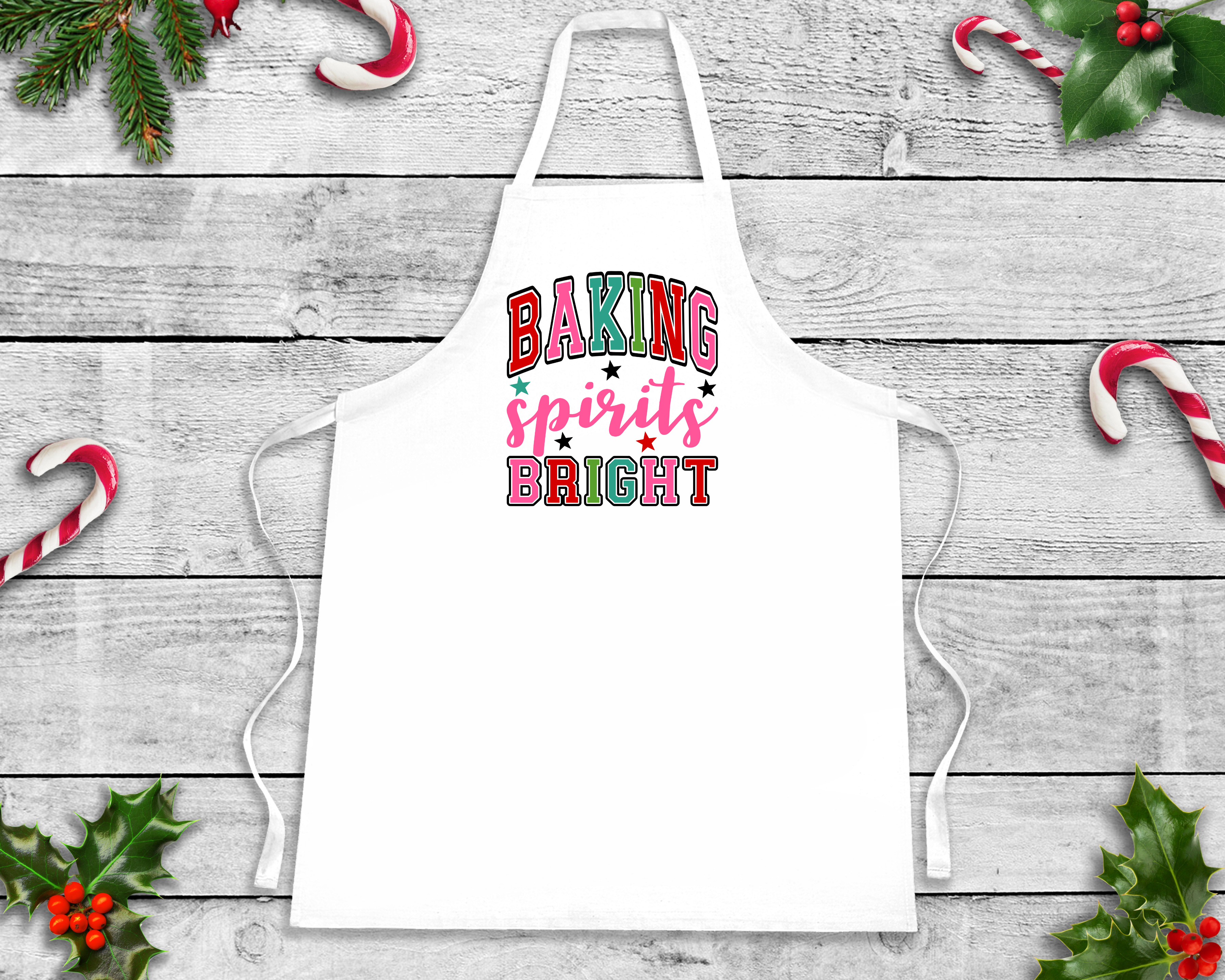 Baking Spirits Bright White Apron with Colorful Straps