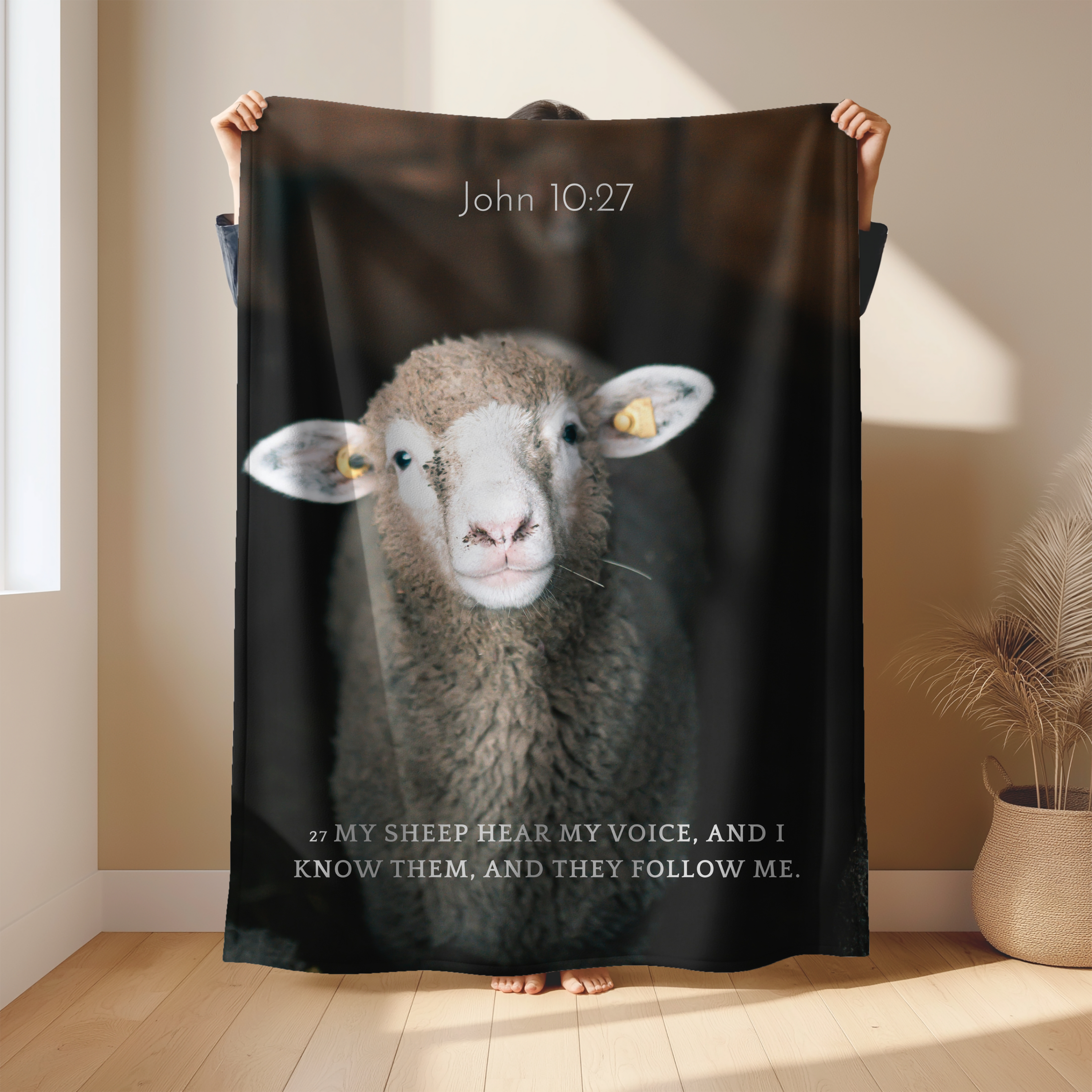 Cozy Velveteen Plush Blanket with Inspirational Quote John 10:27, Lightweight Inspirational Velveteen Plushie product thumbnail image
