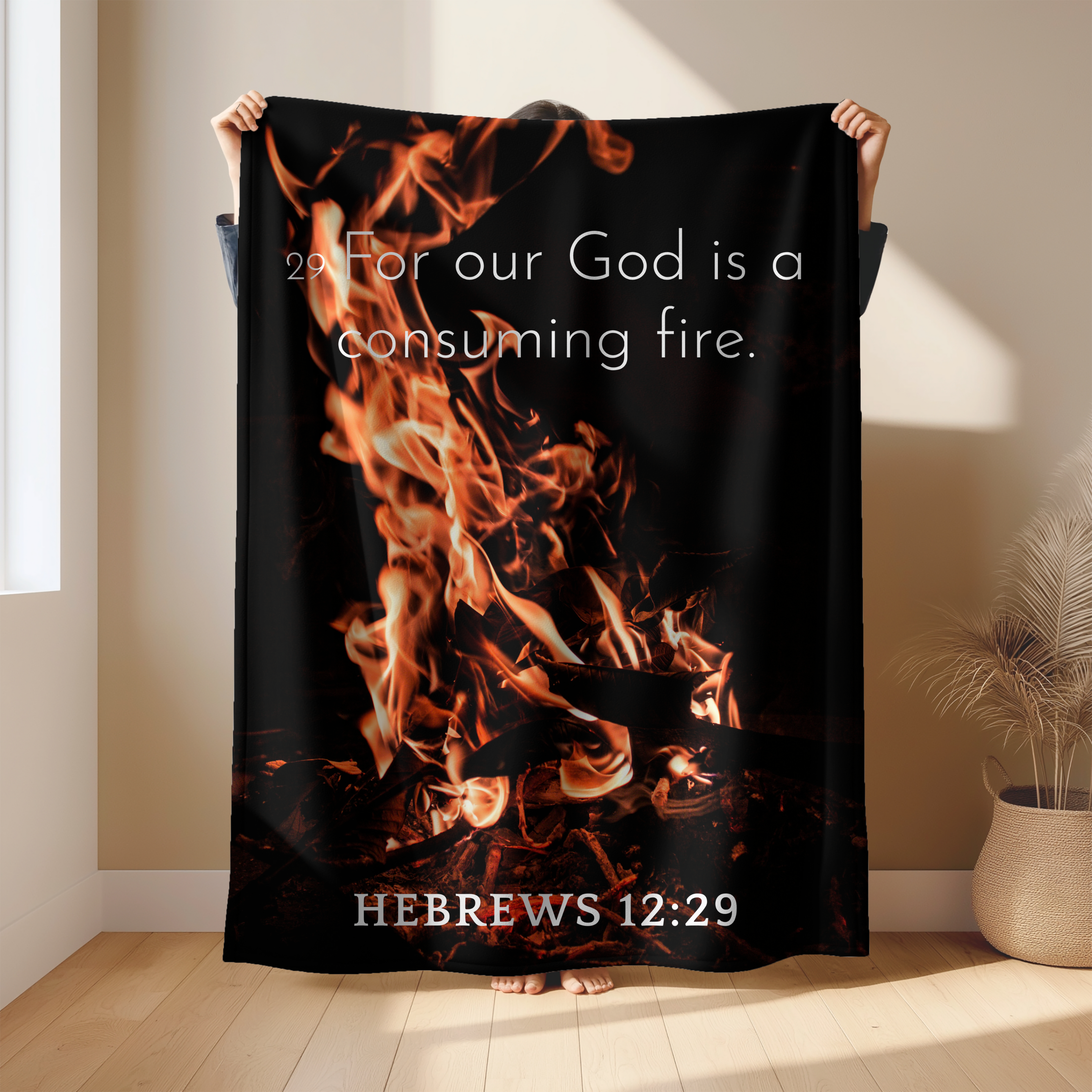 Inspirational Lightweight Velveteen Plushie Blanket, Christianity Gifted, Bible Verse Scriptural Hebrews 12:29 product thumbnail image Inspirational Lightweight Velveteen Plushie Blanket, Christianity Gifted, Bible Verse Scriptural Hebrews 12:29 product thumbnail image