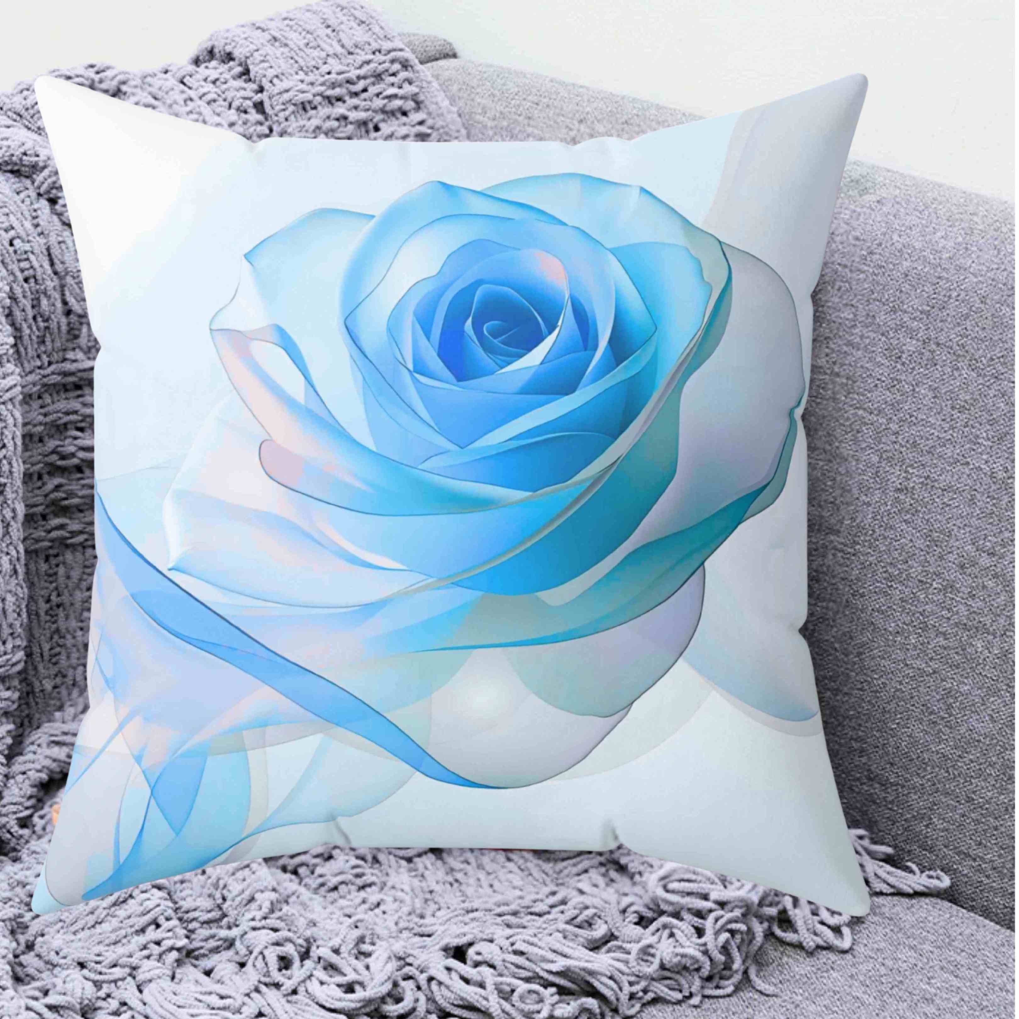 Elegant Blue Ribbon Rose Square Pillow, Floral Home Decor, Couch Cushion, Gift for Mom, Wedding Decor, Spring Accent product thumbnail image