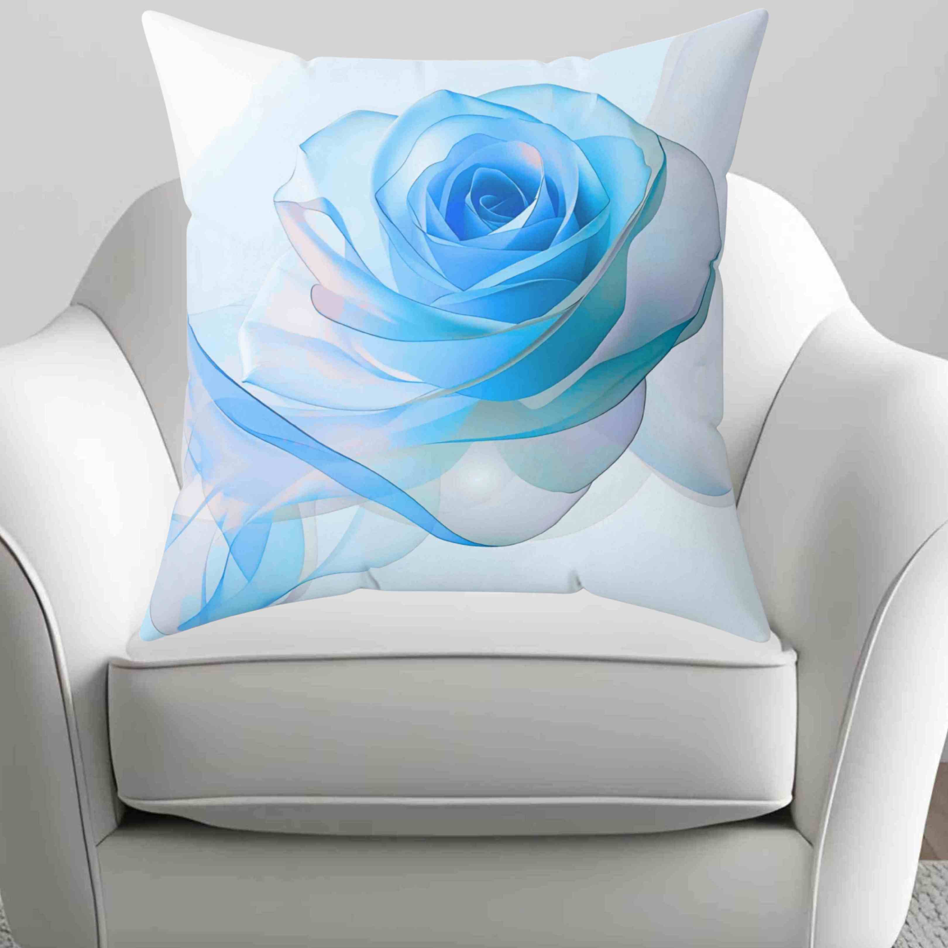 Elegant Blue Ribbon Rose Square Pillow, Floral Home Decor, Couch Cushion, Gift for Mom, Wedding Decor, Spring Accent product thumbnail image