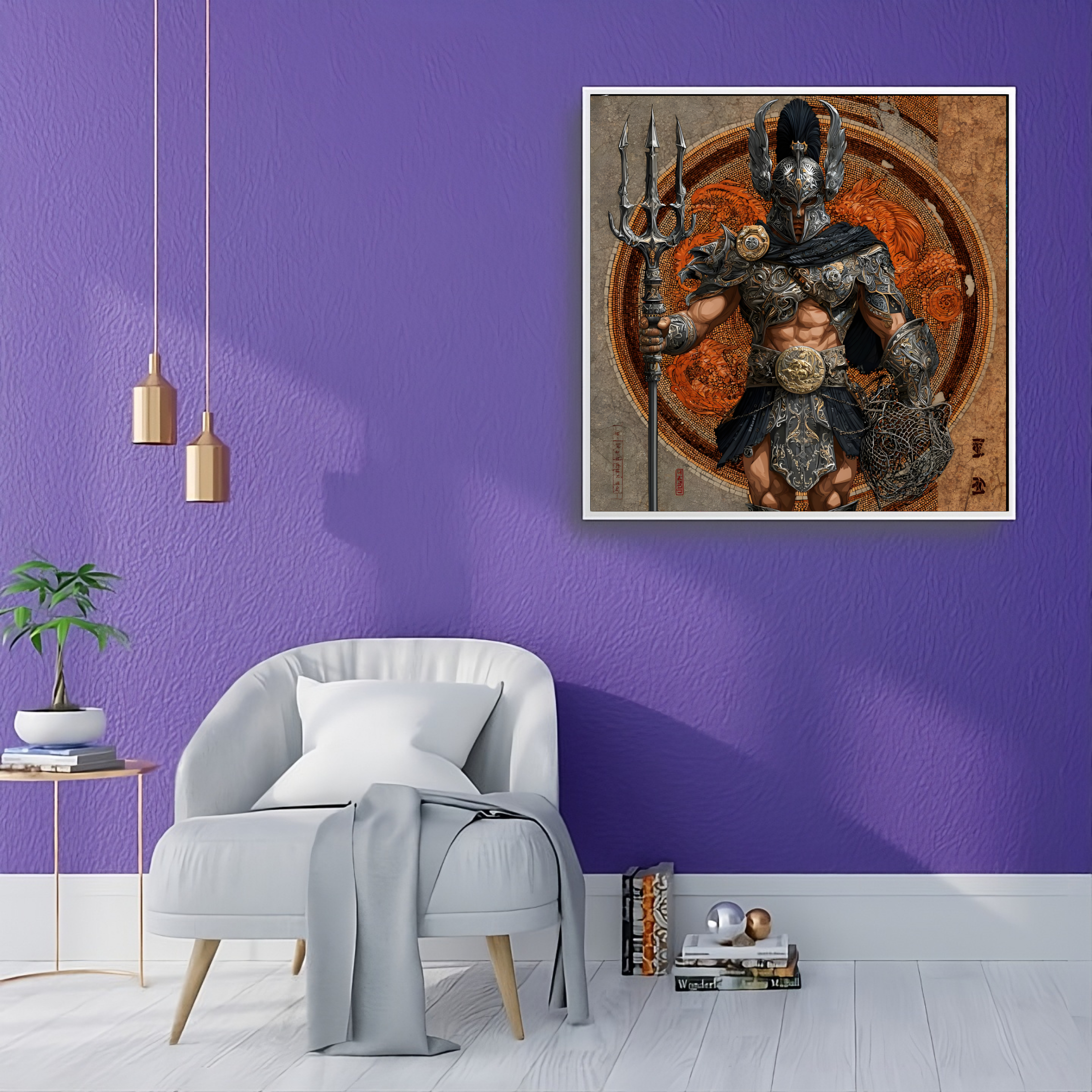 Artistic Silk Poster - Colorful Thracian Roman Gladiator in Combat Square Paper Artwork Print for Home &amp; Outdoor Decor