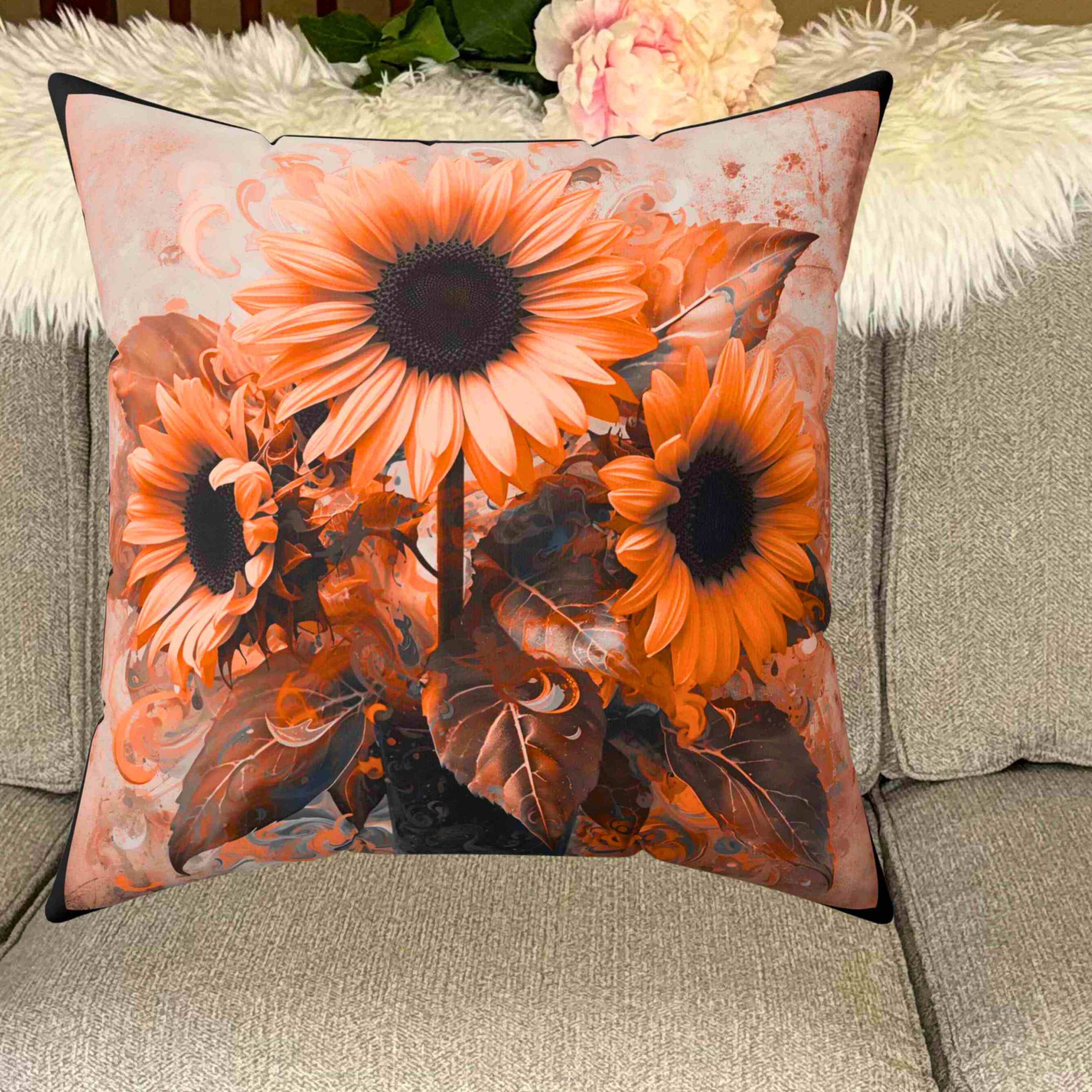 Sunflower Floral Throw Pillow, Home Decor, Gift for Gardeners, Spring Decor, Cozy Living Room Accent product thumbnail image