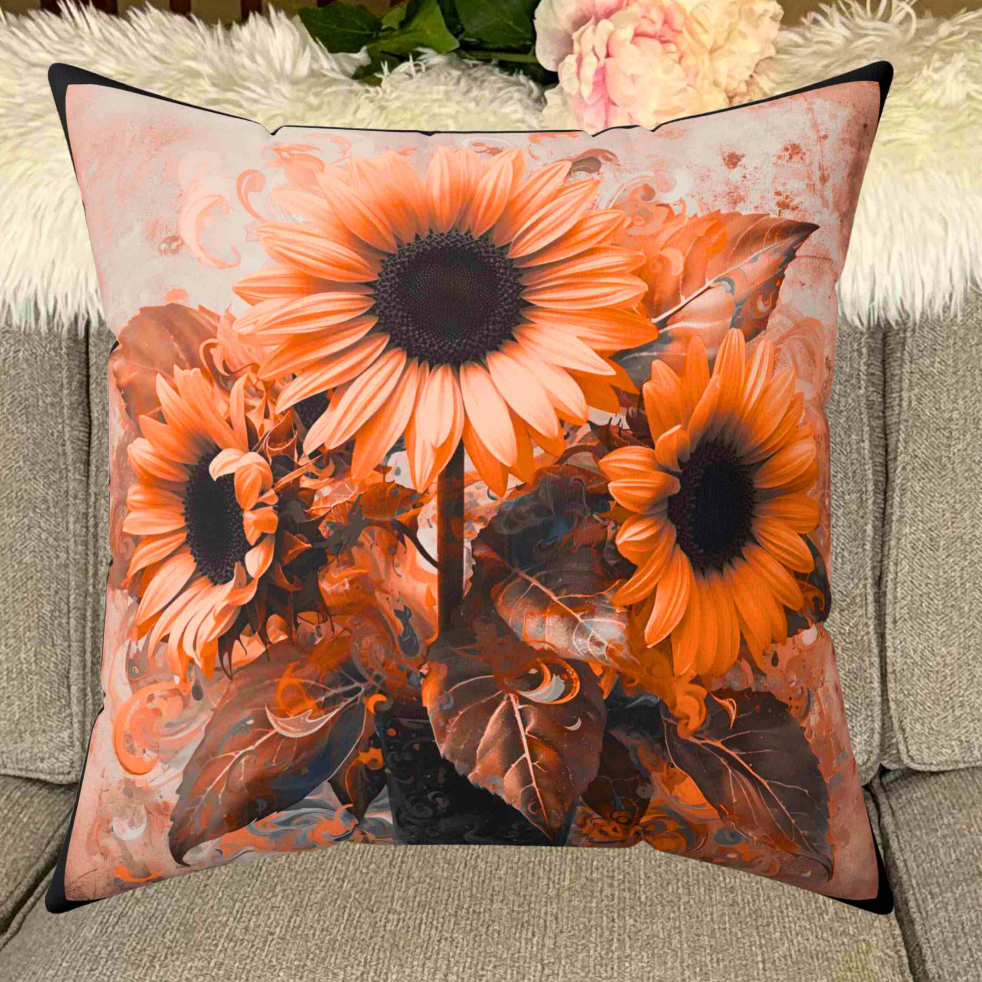 Sunflower Floral Throw Pillow, Home Decor, Gift for Gardeners, Spring Decor, Cozy Living Room Accent product thumbnail image