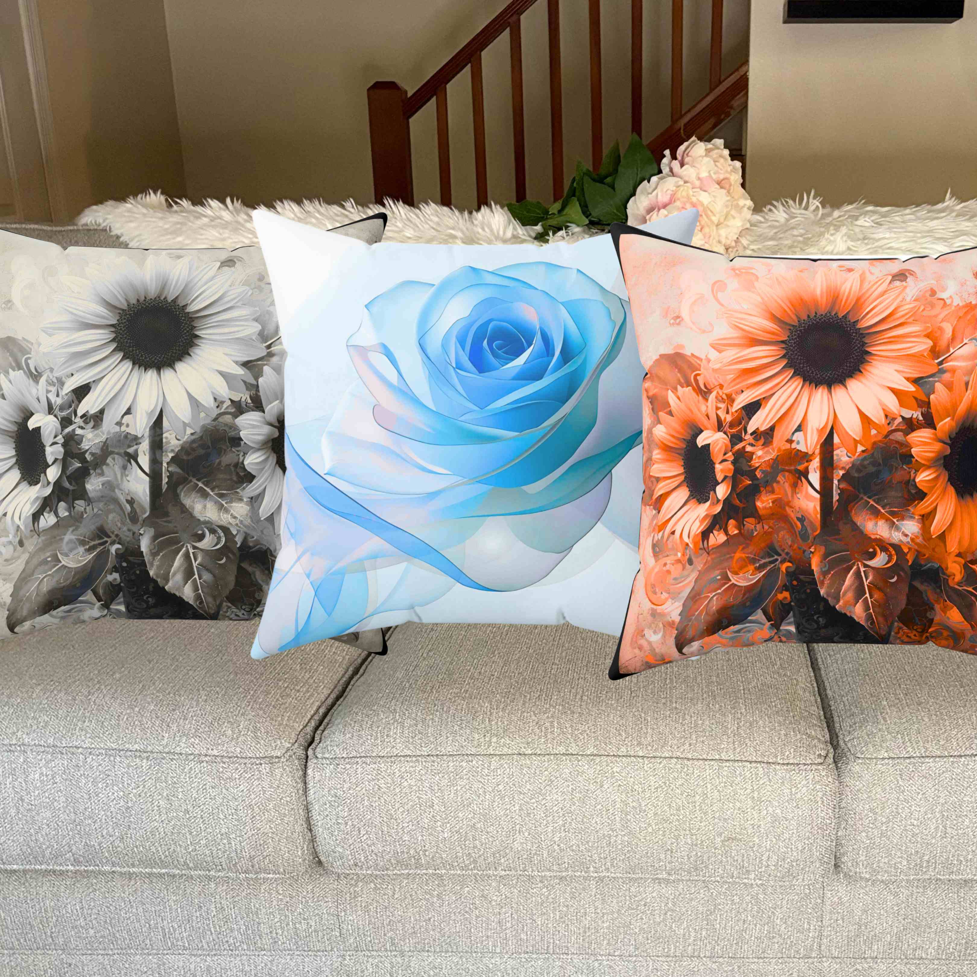 Sunflower Floral Throw Pillow, Home Decor, Gift for Gardeners, Spring Decor, Cozy Living Room Accent product thumbnail image