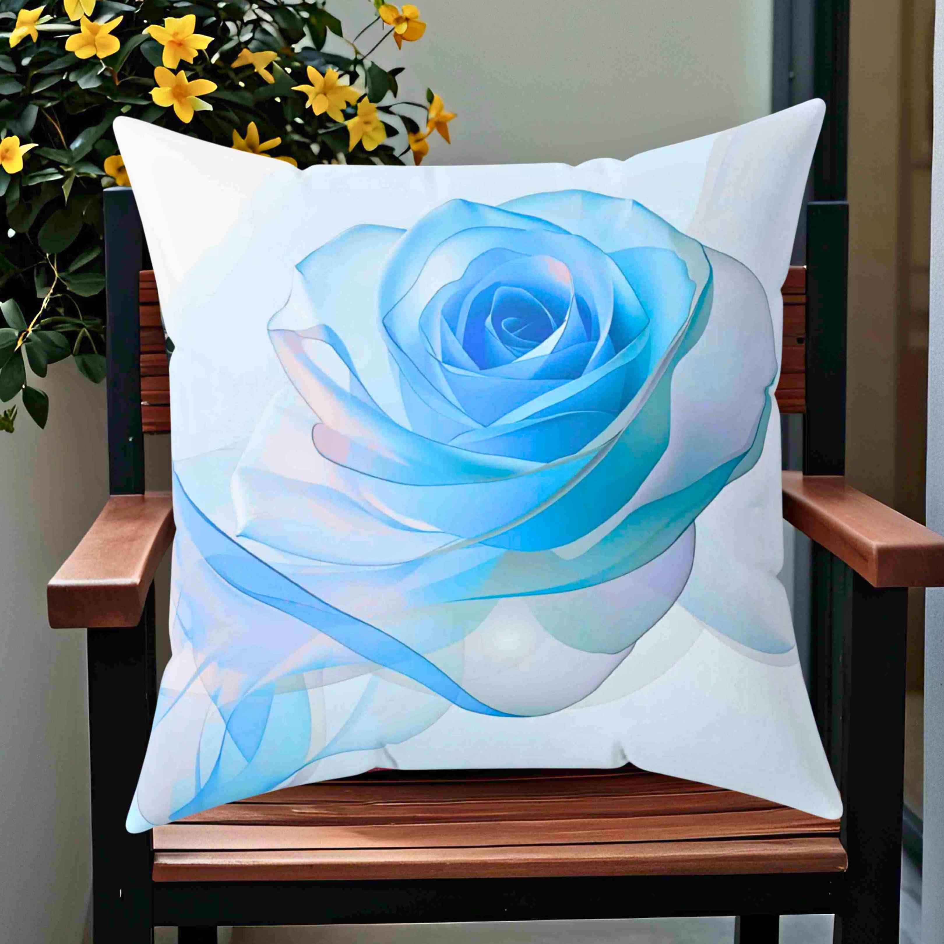 Elegant Blue Ribbon Rose Square Pillow, Floral Home Decor, Couch Cushion, Gift for Mom, Wedding Decor, Spring Accent product thumbnail image