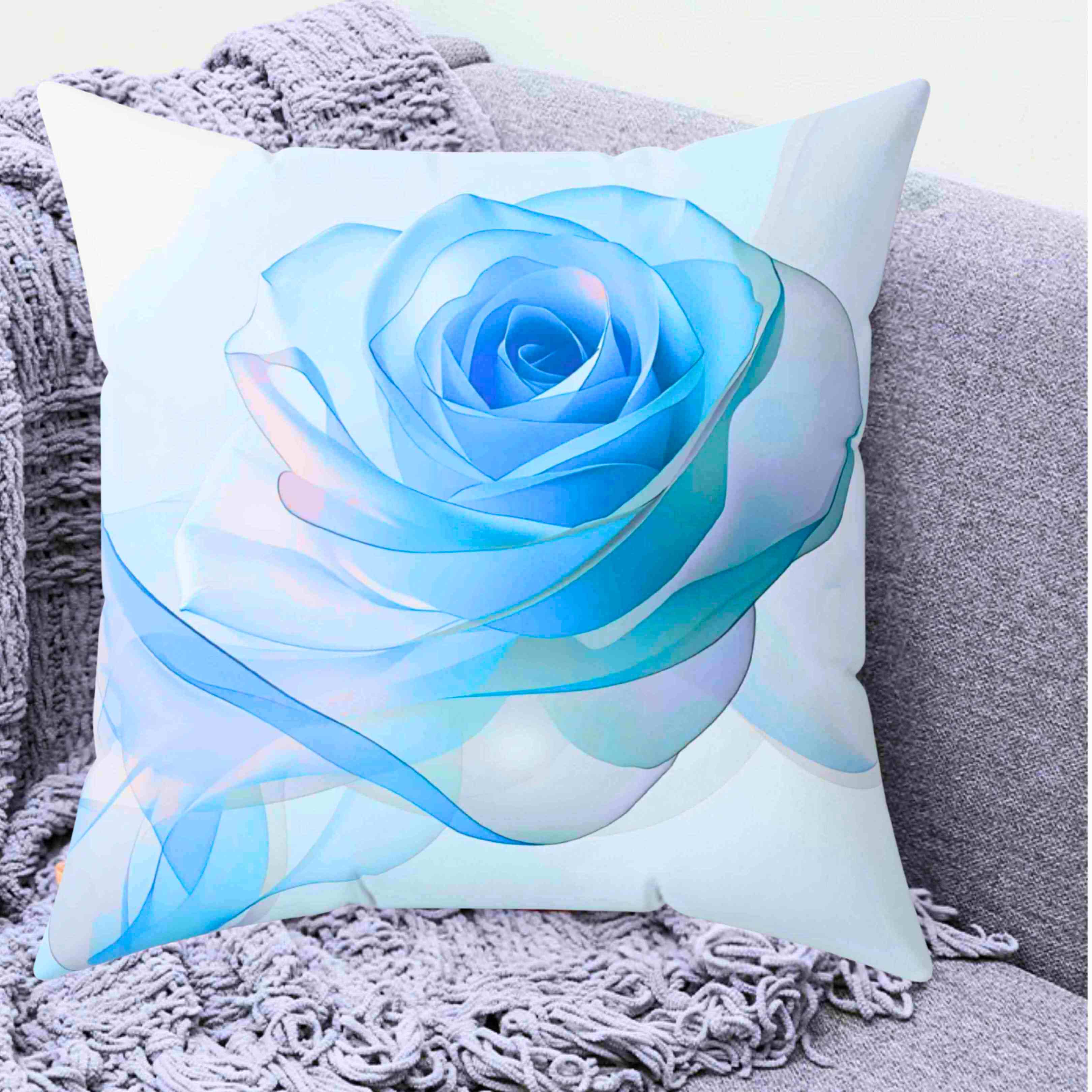 Elegant Blue Ribbon Rose Square Pillow, Floral Home Decor, Couch Cushion, Gift for Mom, Wedding Decor, Spring Accent product thumbnail image
