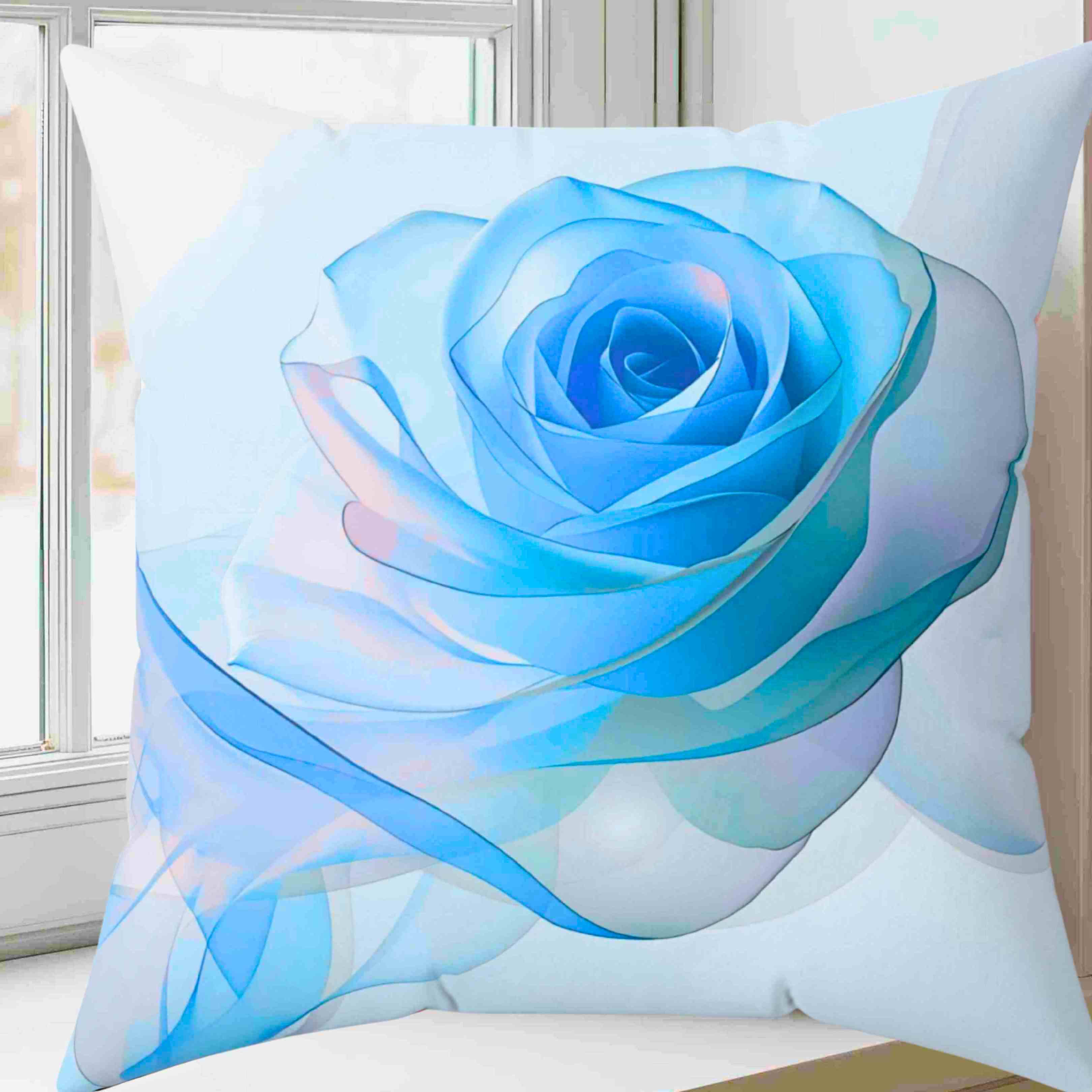 Elegant Blue Ribbon Rose Square Pillow, Floral Home Decor, Couch Cushion, Gift for Mom, Wedding Decor, Spring Accent product thumbnail image