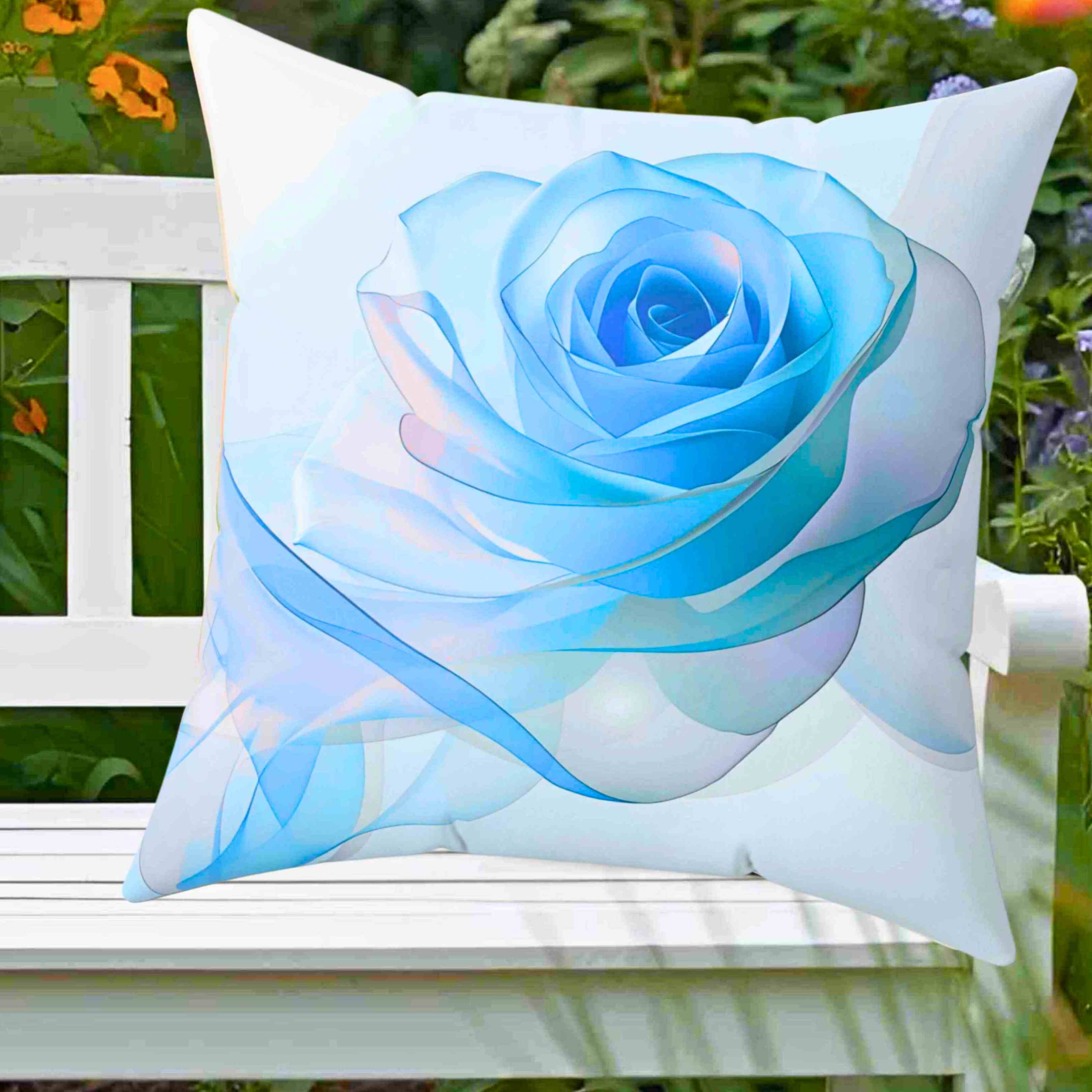Elegant Blue Ribbon Rose Square Pillow, Floral Home Decor, Couch Cushion, Gift for Mom, Wedding Decor, Spring Accent product thumbnail image