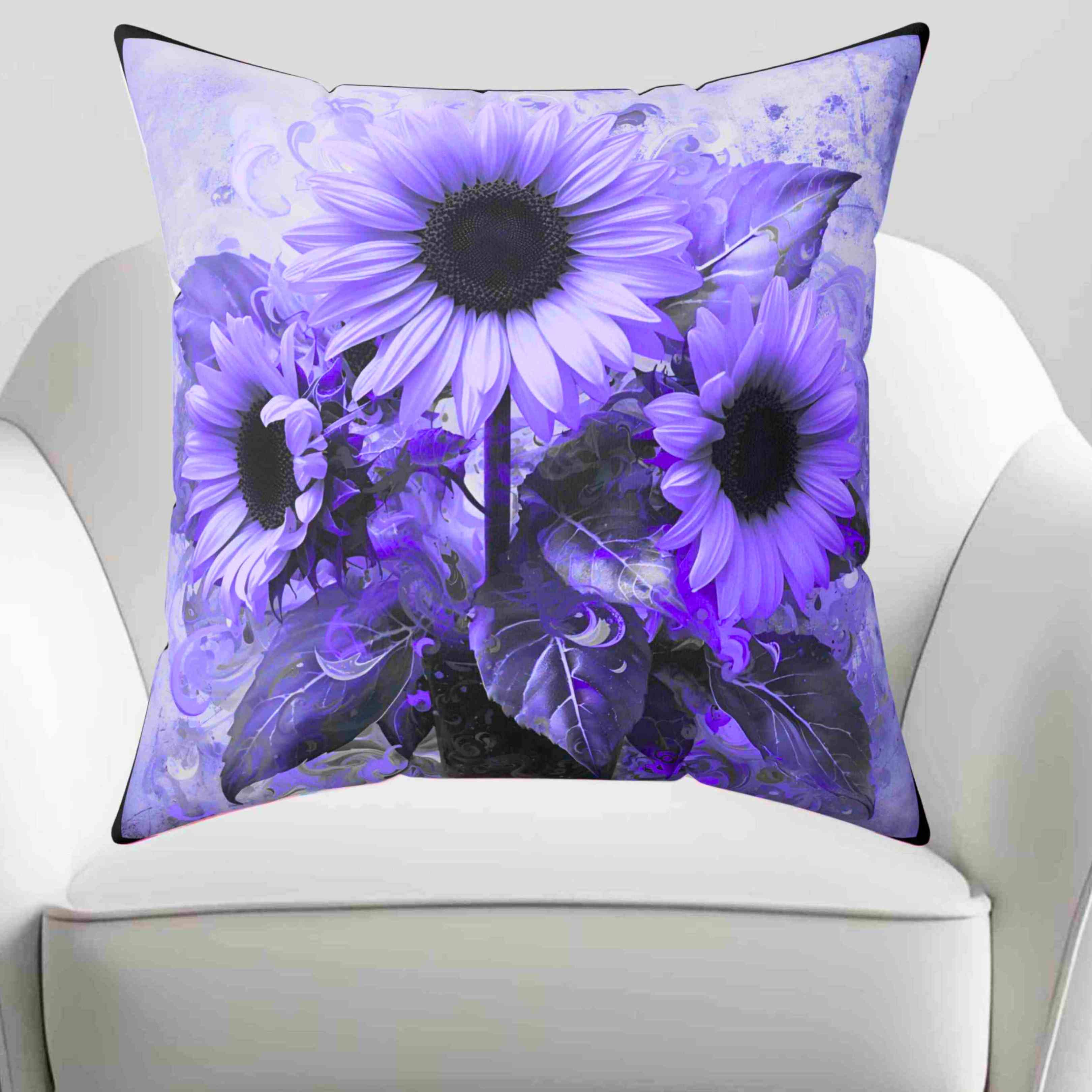 Purple Floral Decorative Pillow for Home Decor, Cozy Living Room Accent, Gift for Flower Lovers, Spring Decor, Sunflower Cushion product thumbnail image