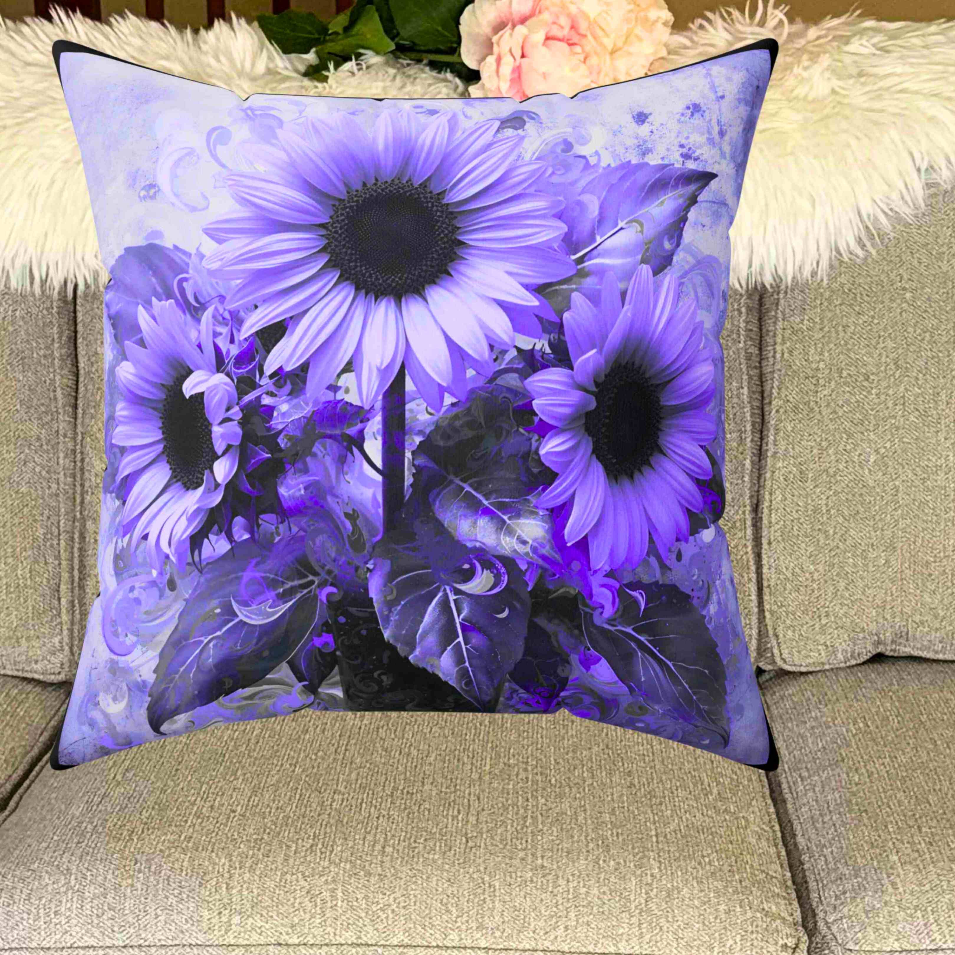 Purple Floral Decorative Pillow for Home Decor, Cozy Living Room Accent, Gift for Flower Lovers, Spring Decor, Sunflower Cushion product thumbnail image