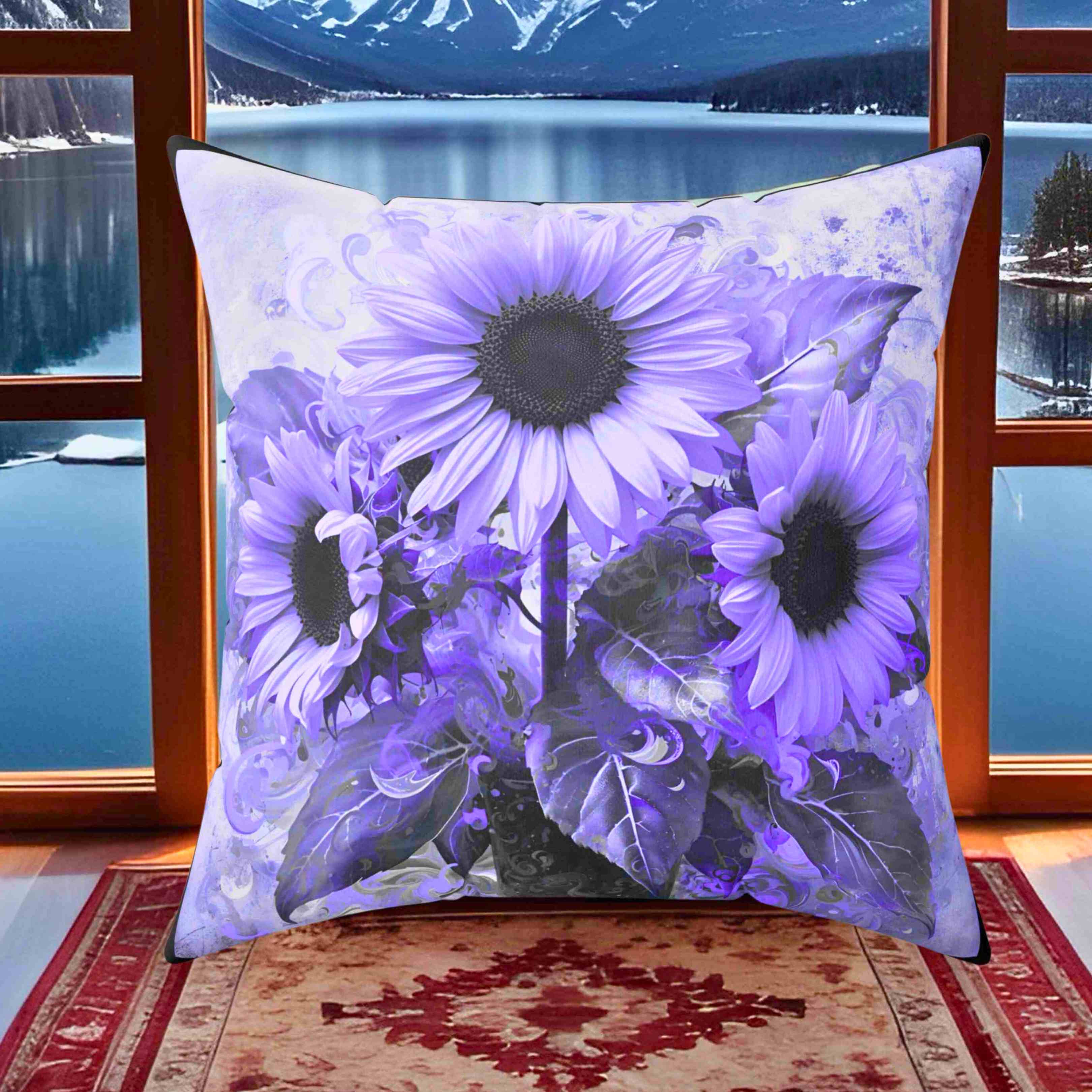 Purple Floral Decorative Pillow for Home Decor, Cozy Living Room Accent, Gift for Flower Lovers, Spring Decor, Sunflower Cushion product thumbnail image