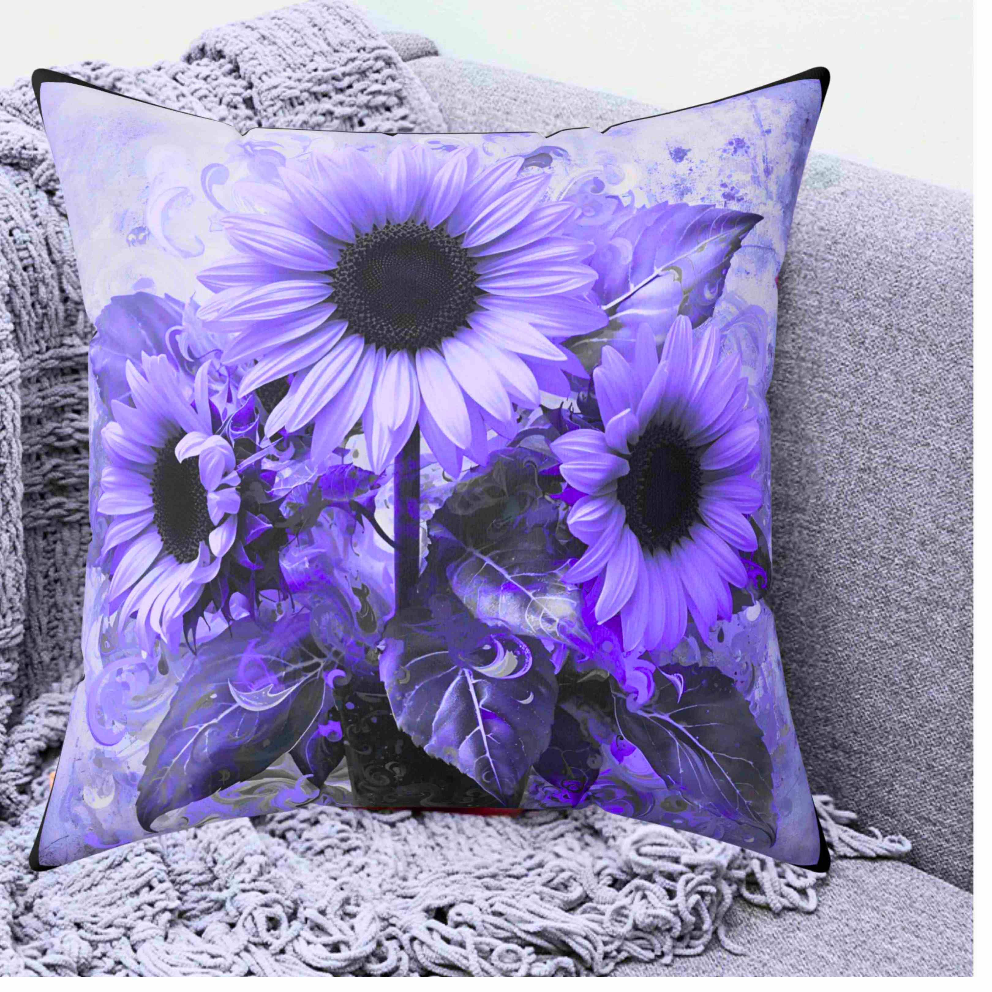 Purple Floral Decorative Pillow for Home Decor, Cozy Living Room Accent, Gift for Flower Lovers, Spring Decor, Sunflower Cushion product thumbnail image