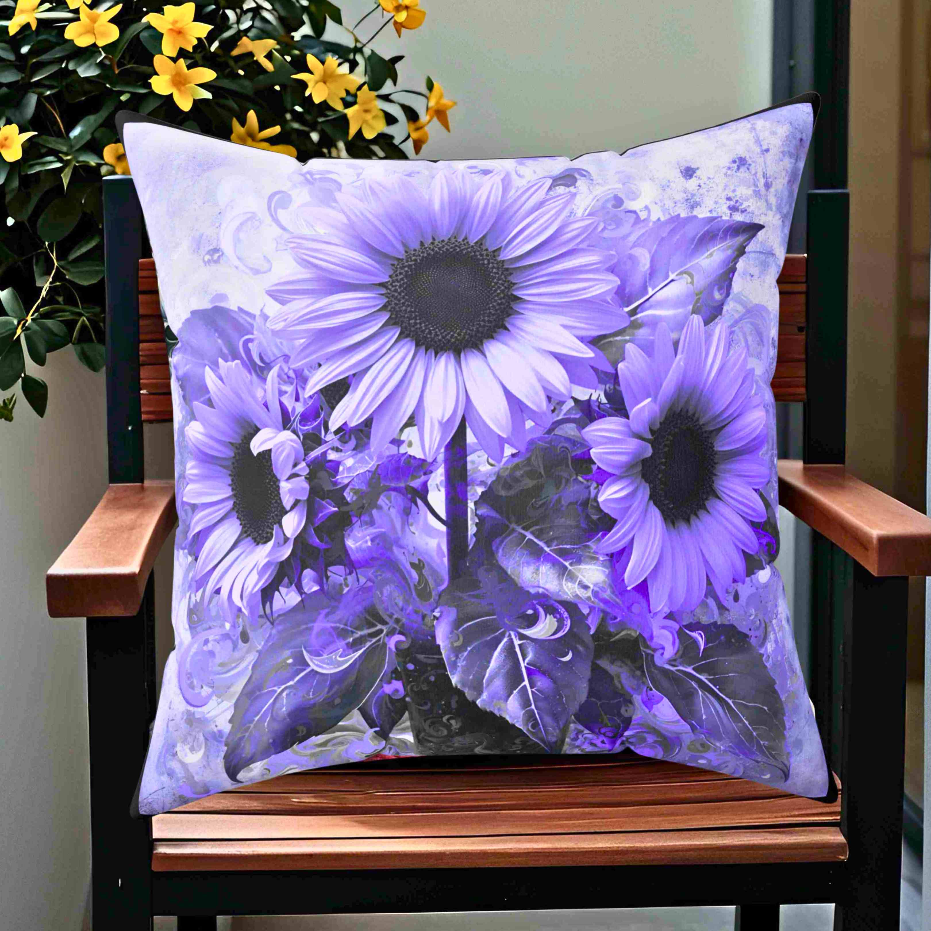 Purple Floral Decorative Pillow for Home Decor, Cozy Living Room Accent, Gift for Flower Lovers, Spring Decor, Sunflower Cushion product thumbnail image