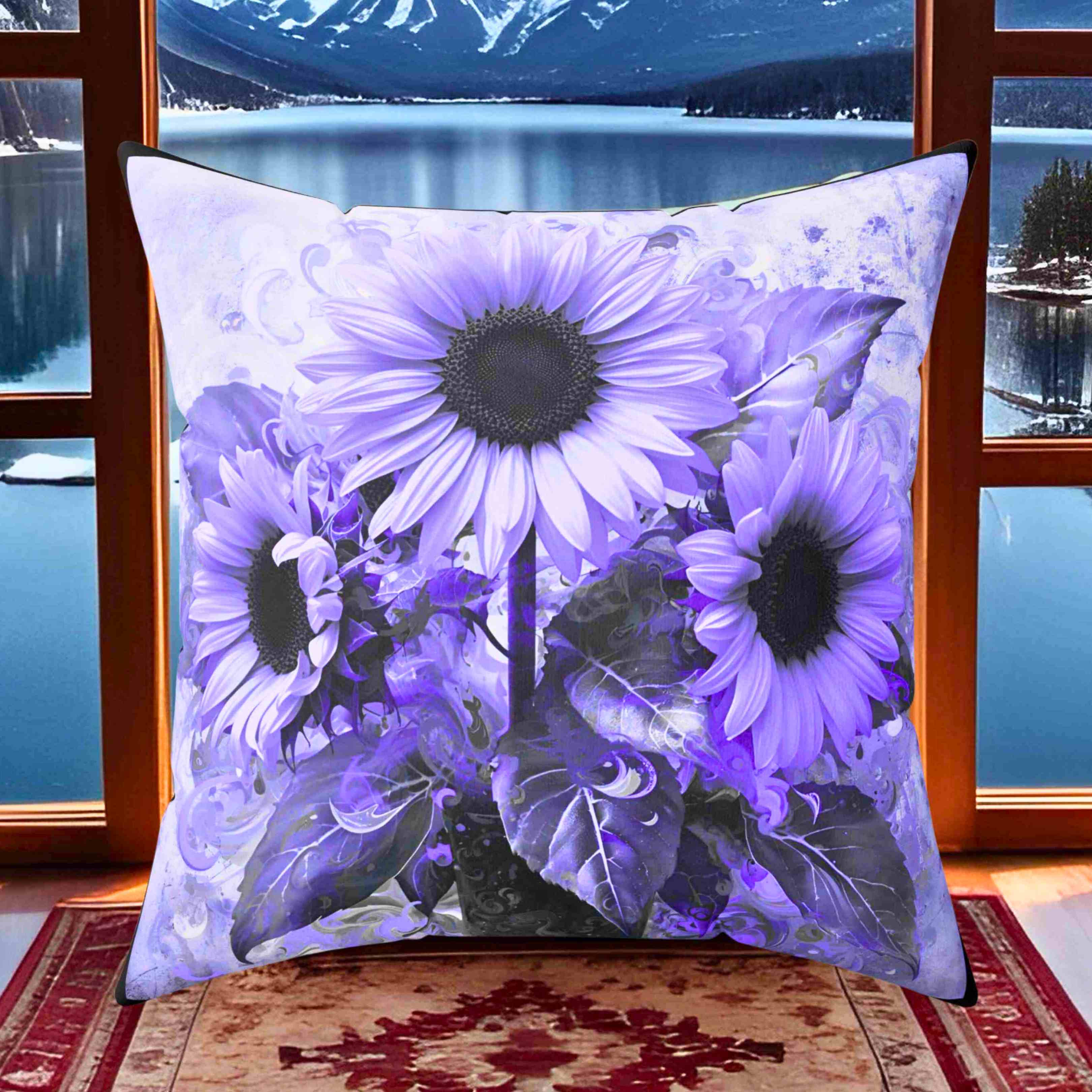 Purple Floral Decorative Pillow for Home Decor, Cozy Living Room Accent, Gift for Flower Lovers, Spring Decor, Sunflower Cushion product thumbnail image