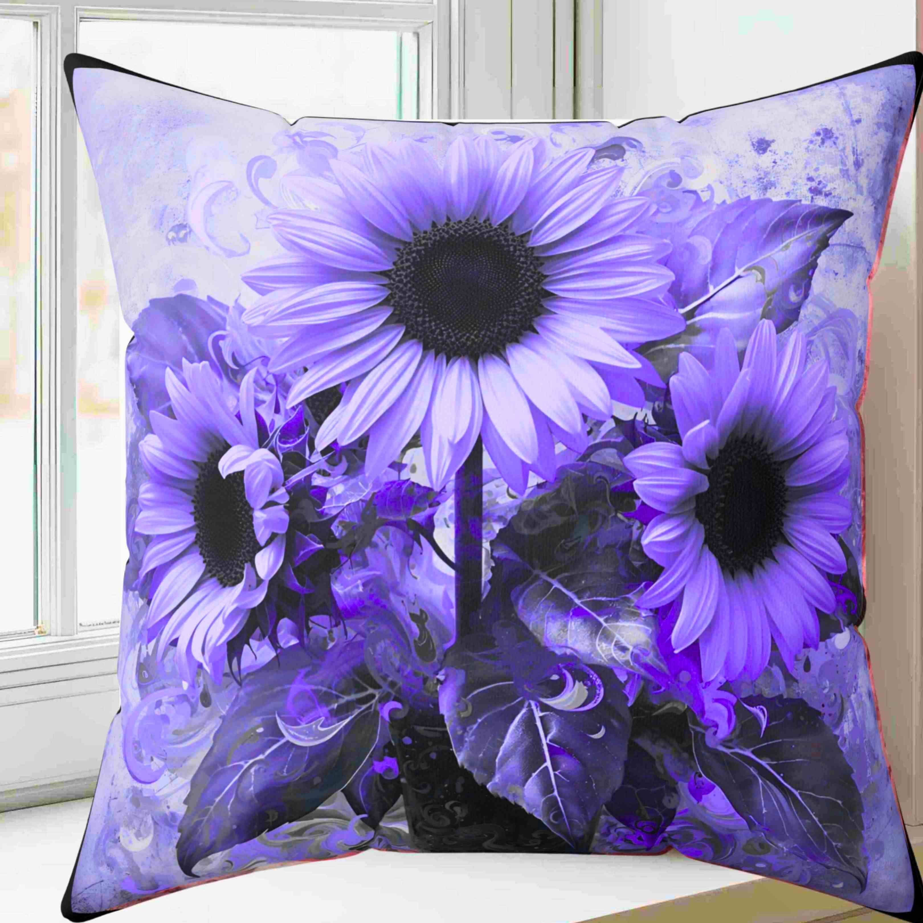 Purple Floral Decorative Pillow for Home Decor, Cozy Living Room Accent, Gift for Flower Lovers, Spring Decor, Sunflower Cushion Purple Floral Decorative Pillow for Home Decor, Cozy Living Room Accent, Gift for Flower Lovers, Spring Decor, Sunflower Cushion