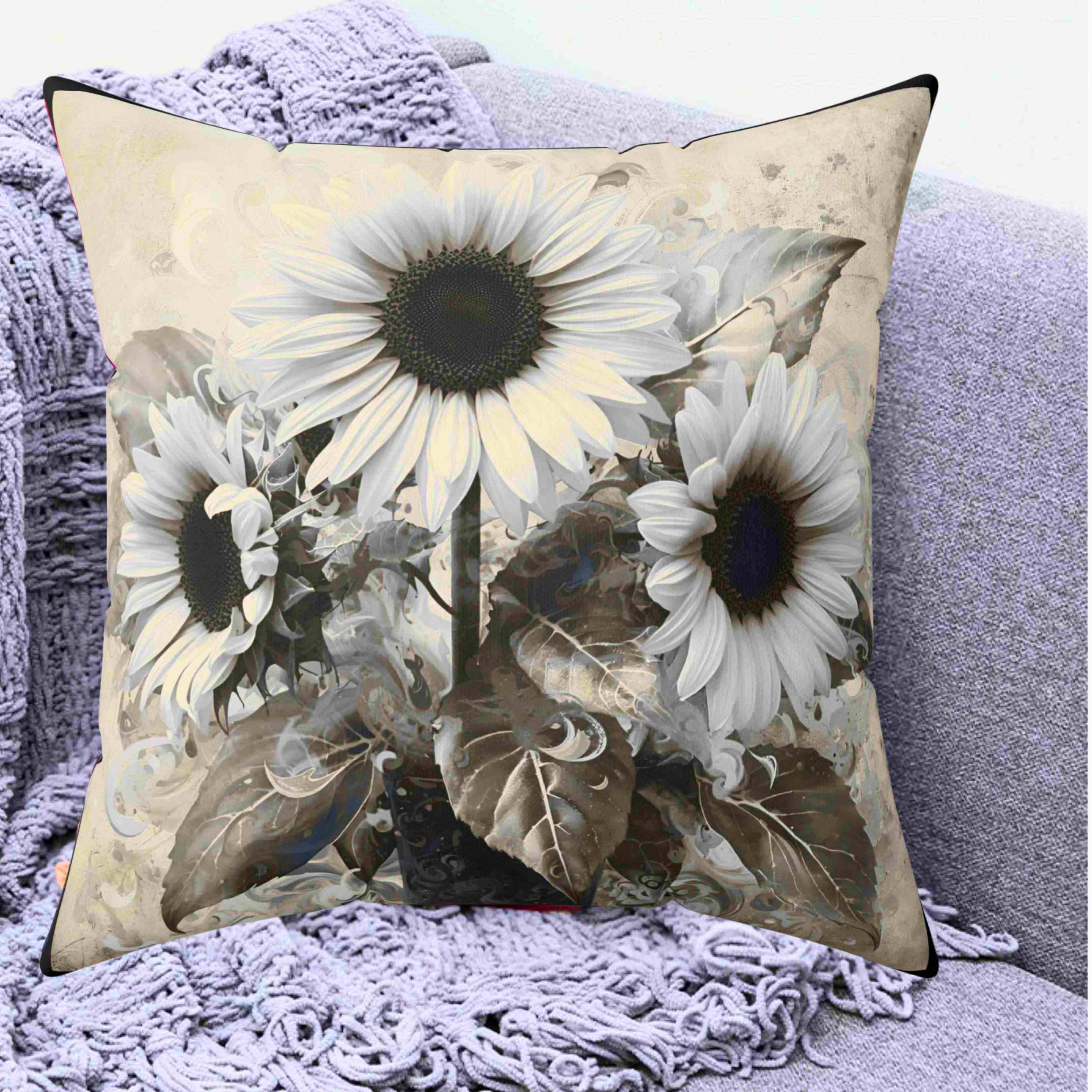 Vintage Floral Decorative Pillow, Home Decor, Gift for Flower Lovers, Living Room Accent, Sunflower Pillow, Rustic Cottage Decor
